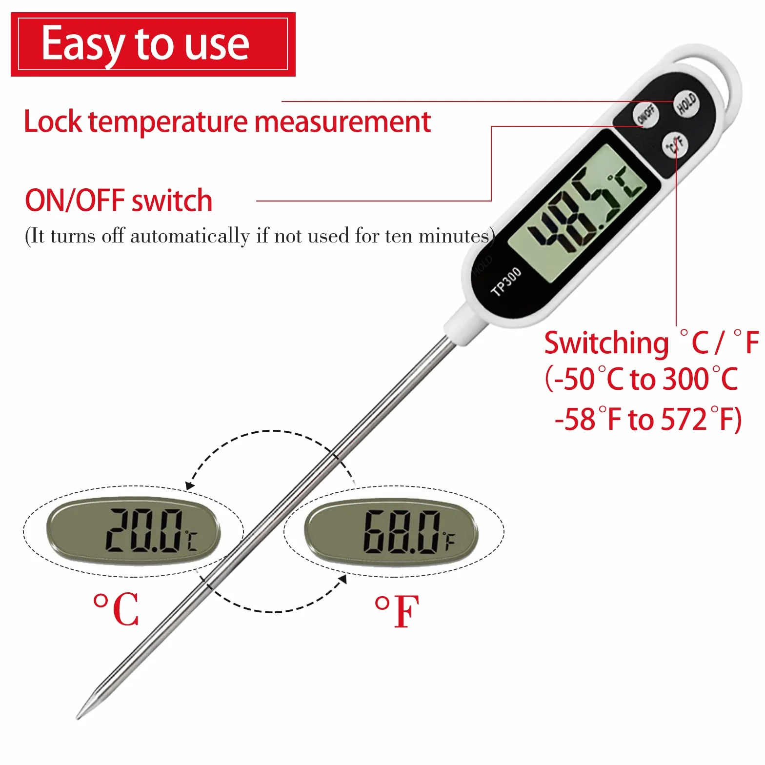 Thermomètre Cuisine Sonde 5Secondes LCD Ecran pour Patisserie BBQ Lait Viande Culinaire Version Normale