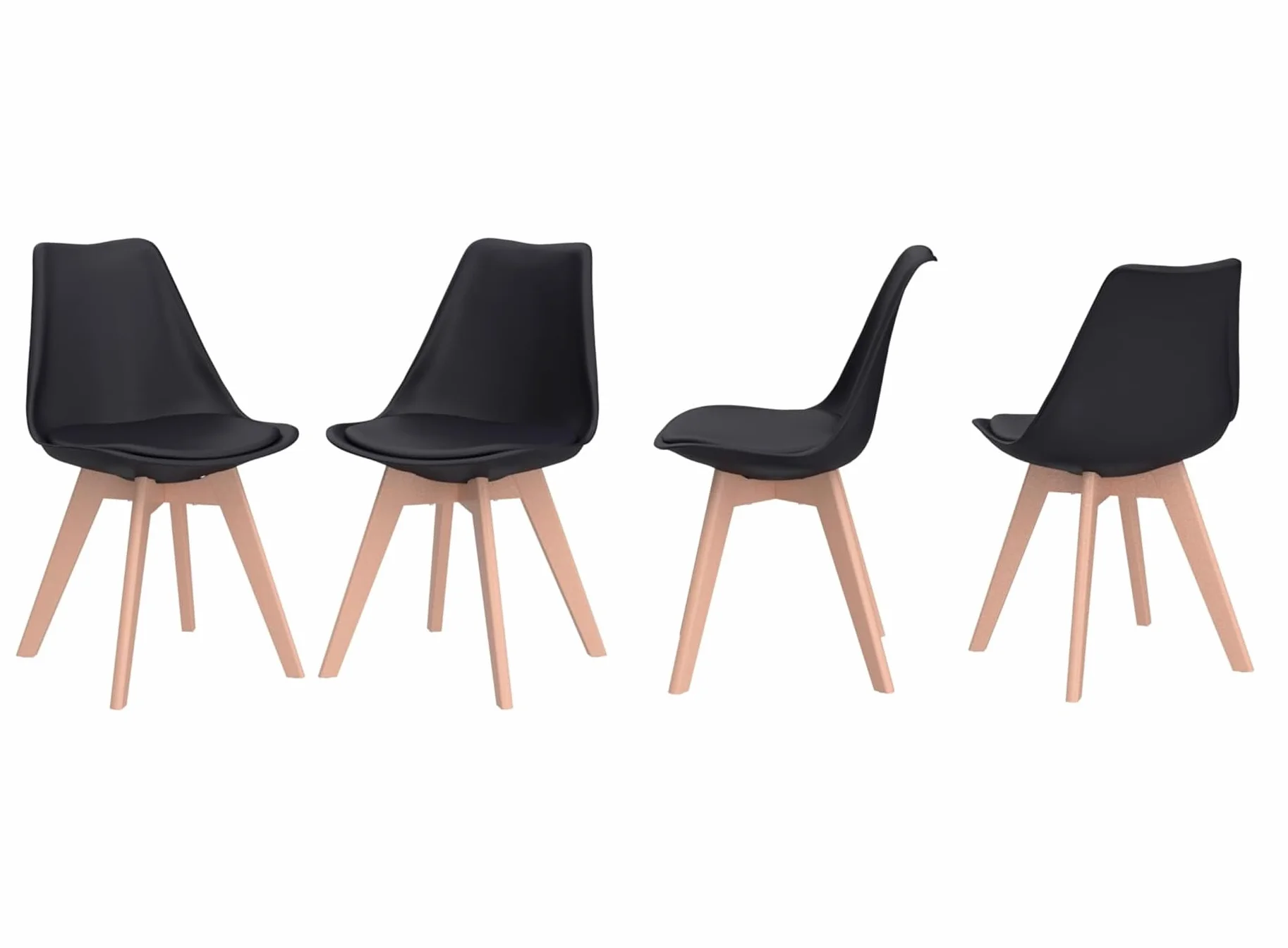 Chaises de salle à manger scandinaves en bois massif noir, lot de 4
