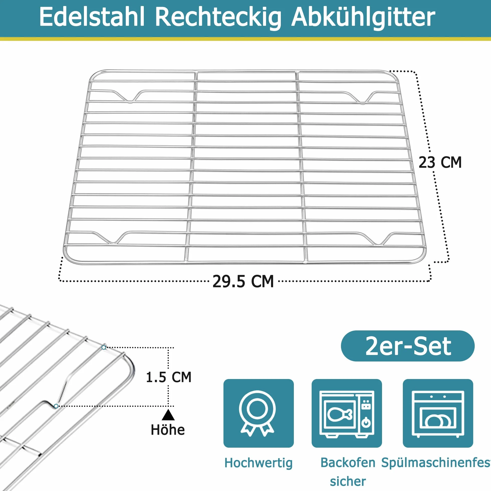 Herogo Grilles de refroidissement en acier inoxydable rectangulaires 29,5 x 23 x 1,5 cm Lot de 2