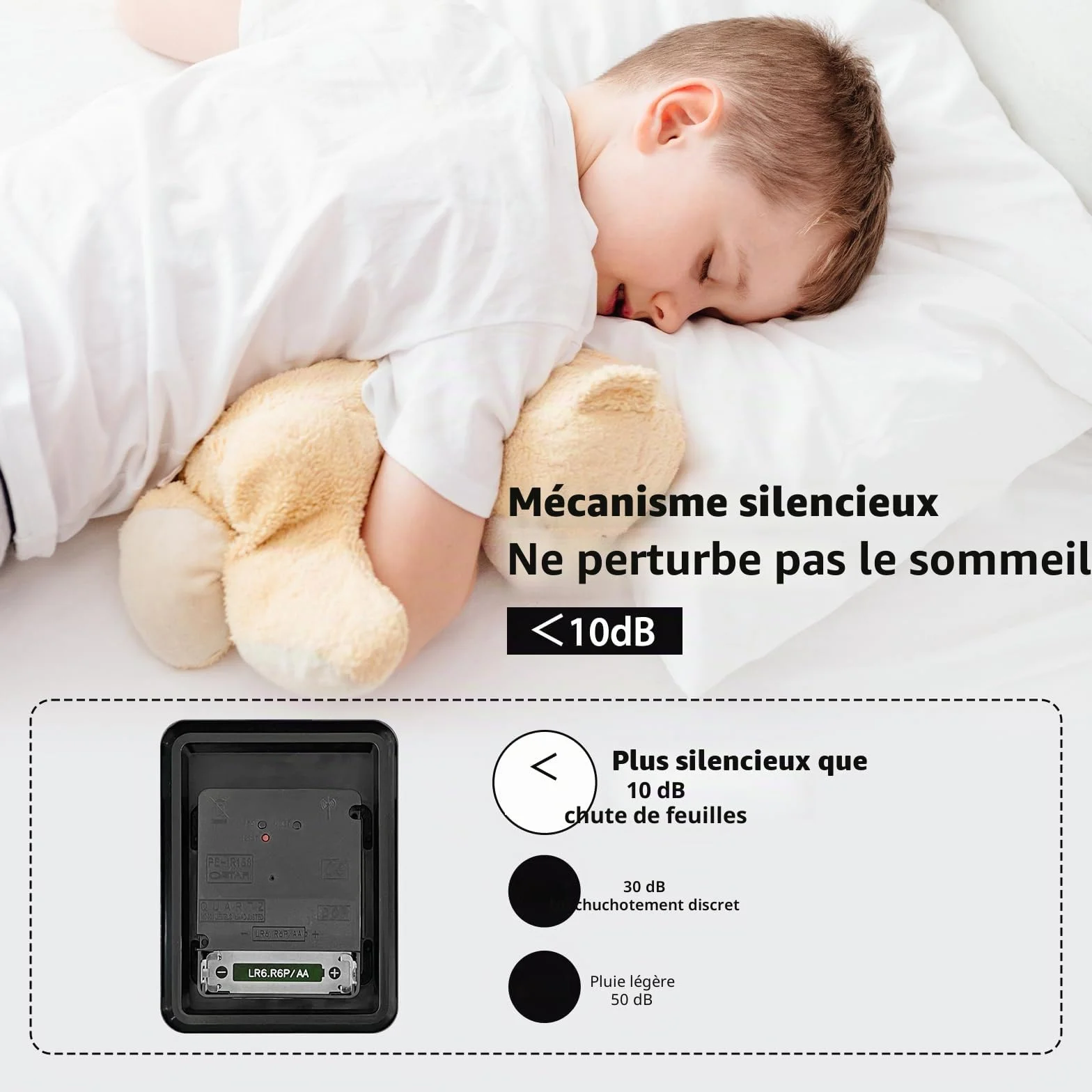 VIVILINEN Horloge Murale Radio Pilotée Silencieuse 30cm sans tic-tac Pendule à Grands Chiffres pour Chambre Cuisine Salon Automatique (Blanc)
