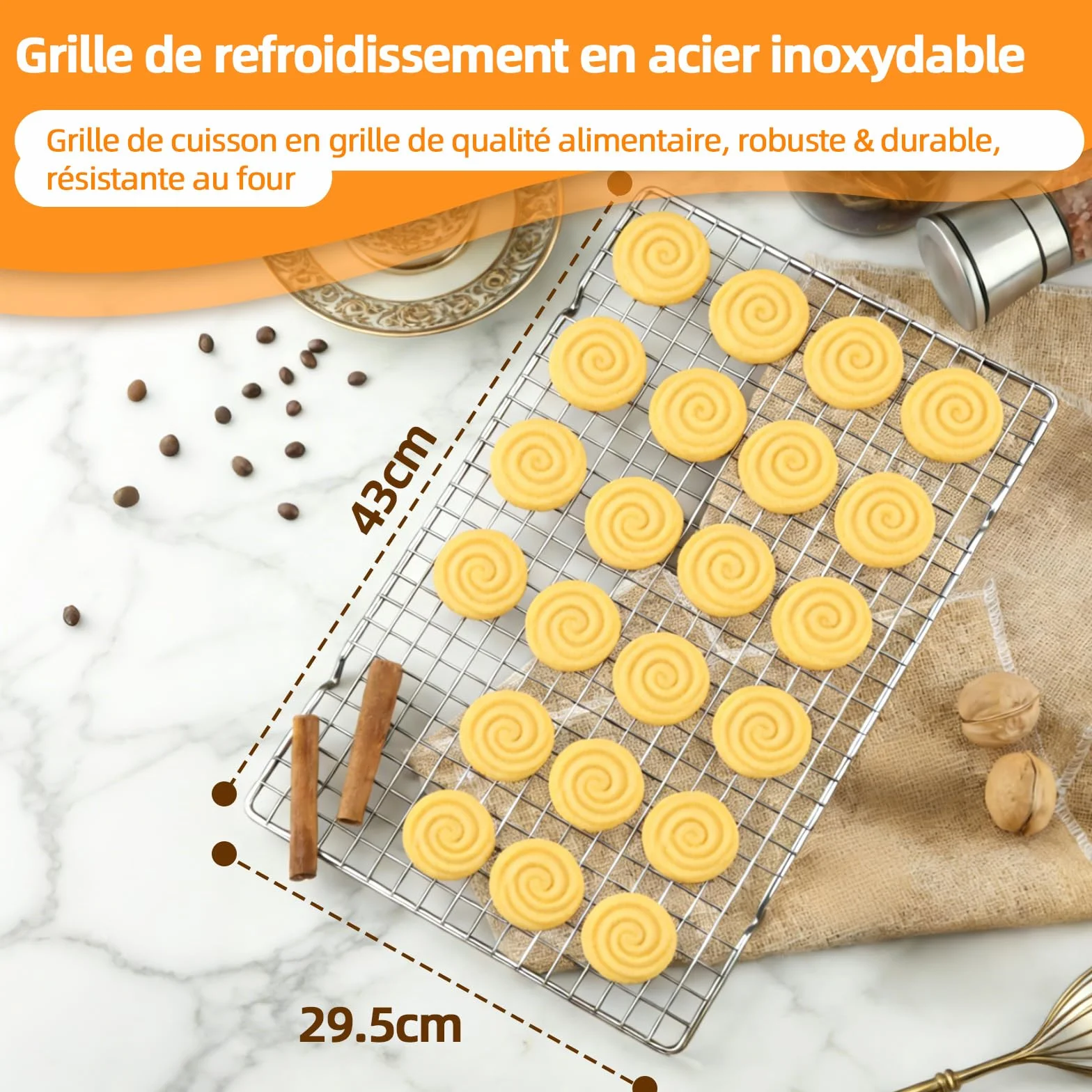 Grille Patisserie 43x29 cm en Acier avec Pieds Stables, Lavable au Lave-Vaisselle