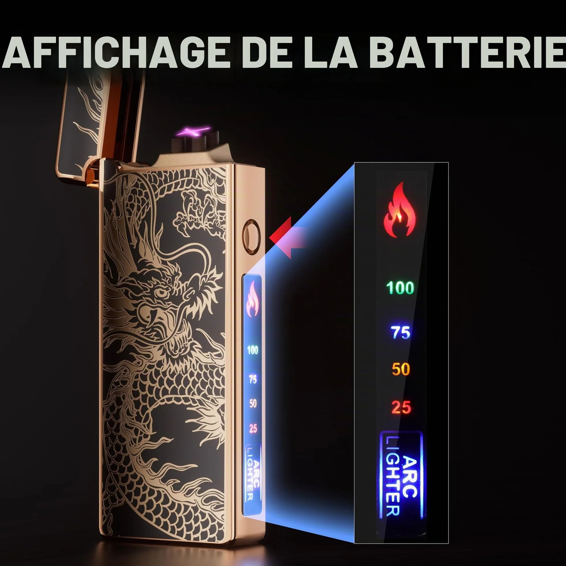 Briquet électrique rechargeable USB double arc résistant au vent camping