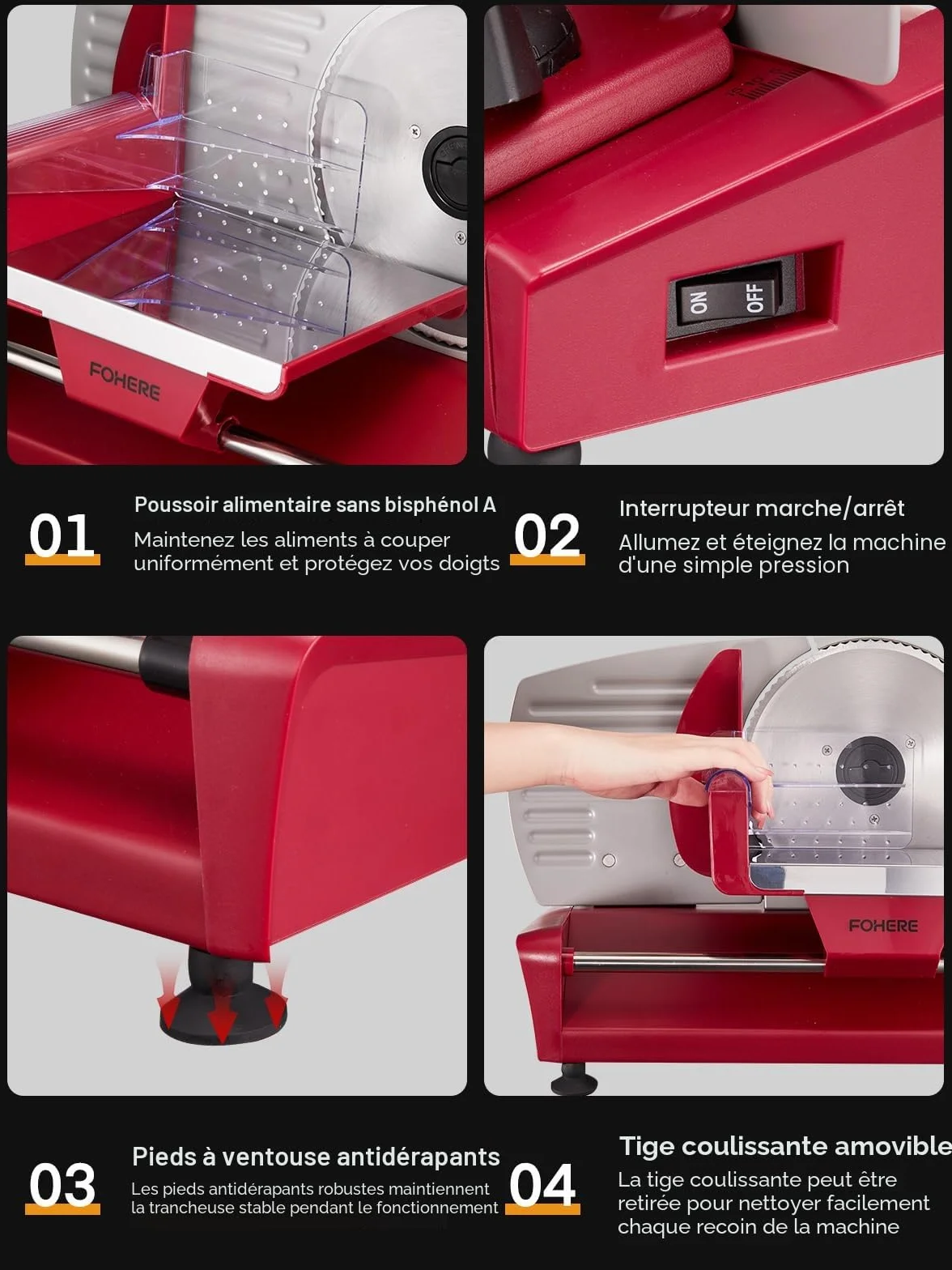 Trancheuse Électrique 250W Acier Inoxydable 19cm Lames Amovibles Épaisseur Réglable 0-15mm