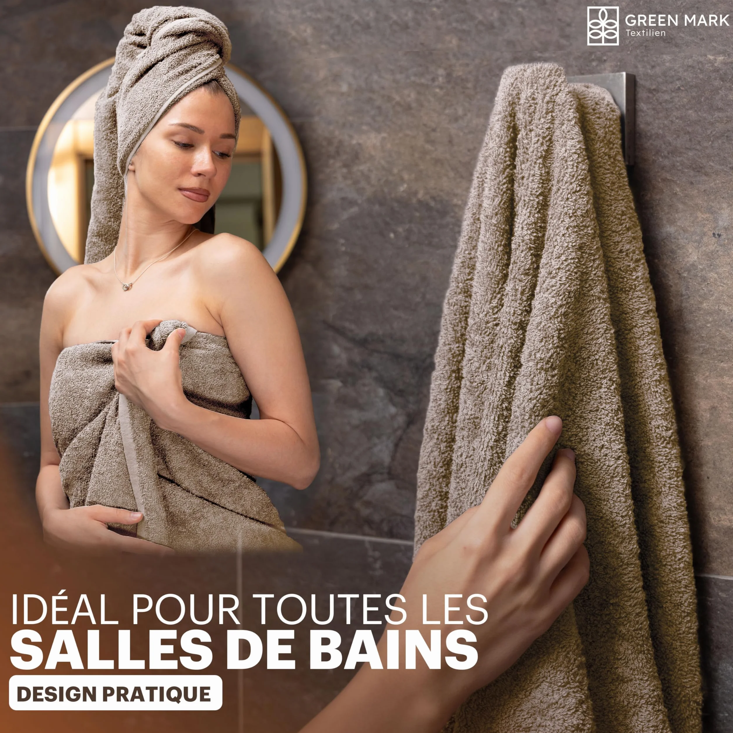 NatureMark Lot de 4 Draps de Douche 100% Coton Doux Absorbants 70x140 cm Sable Beige