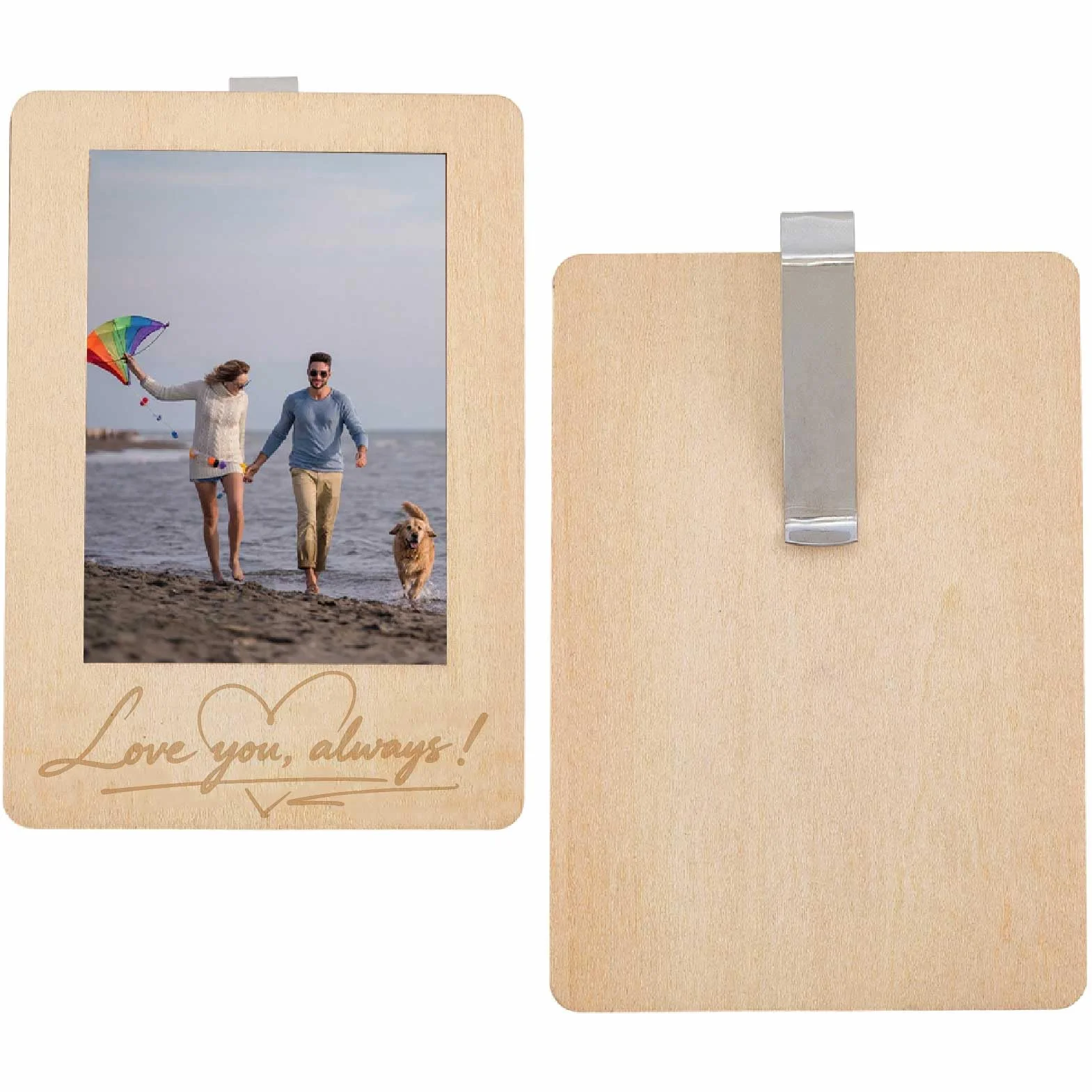 Clip Photo en Bois pour Pare-Soleil de Voiture 4,7 x 3,3 Pouces Cadre Photo Auto I Love You Motif Cœur Support Photo Décoratif Cadeau