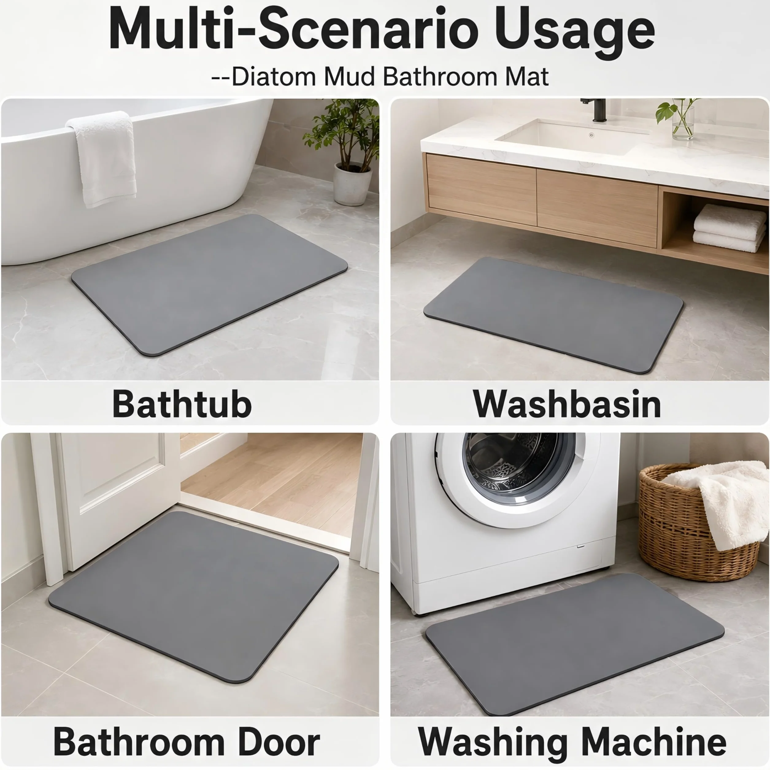 Tapis de Bain Diatomite 40x60cm Antidérapant Séchage Rapide Absorbant Lavable Gris Foncé