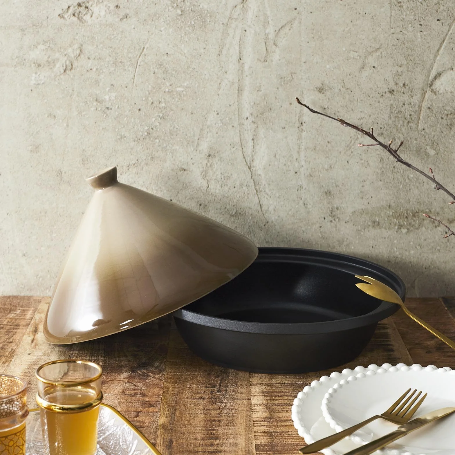 COOK CONCEPT Tajine en Fonte d'Aluminium Ronde Antiadhésif Compatible Induction 30 cm Taupe