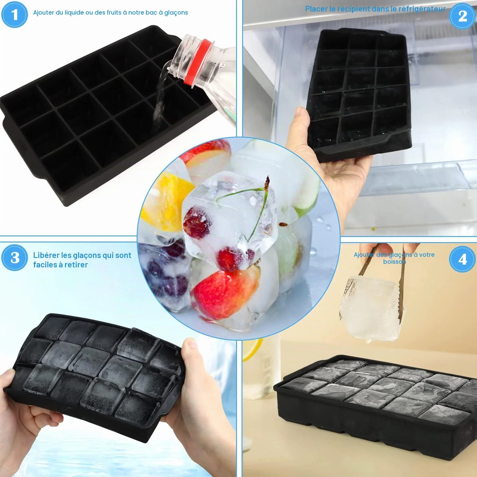 Moule à Glaçons Silicone 2 Pièces 15 Compartiments 3,5 cm Carrés pour Cocktails Whisky