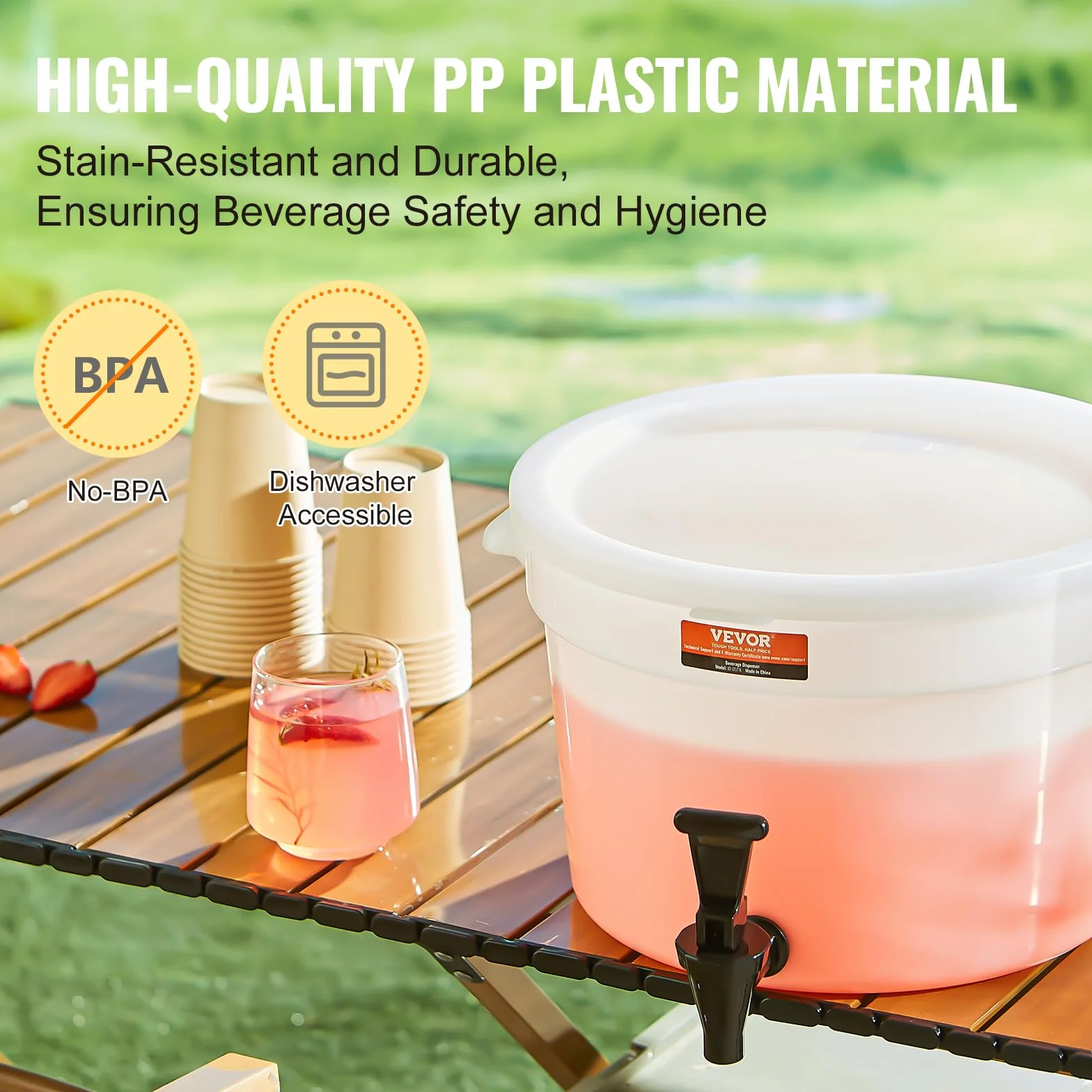 VEVOR Distributeur de Boissons 11 L, Fontaine à Eau avec Robinet, Plastique, pour Jus Limonade Thé Glacé
