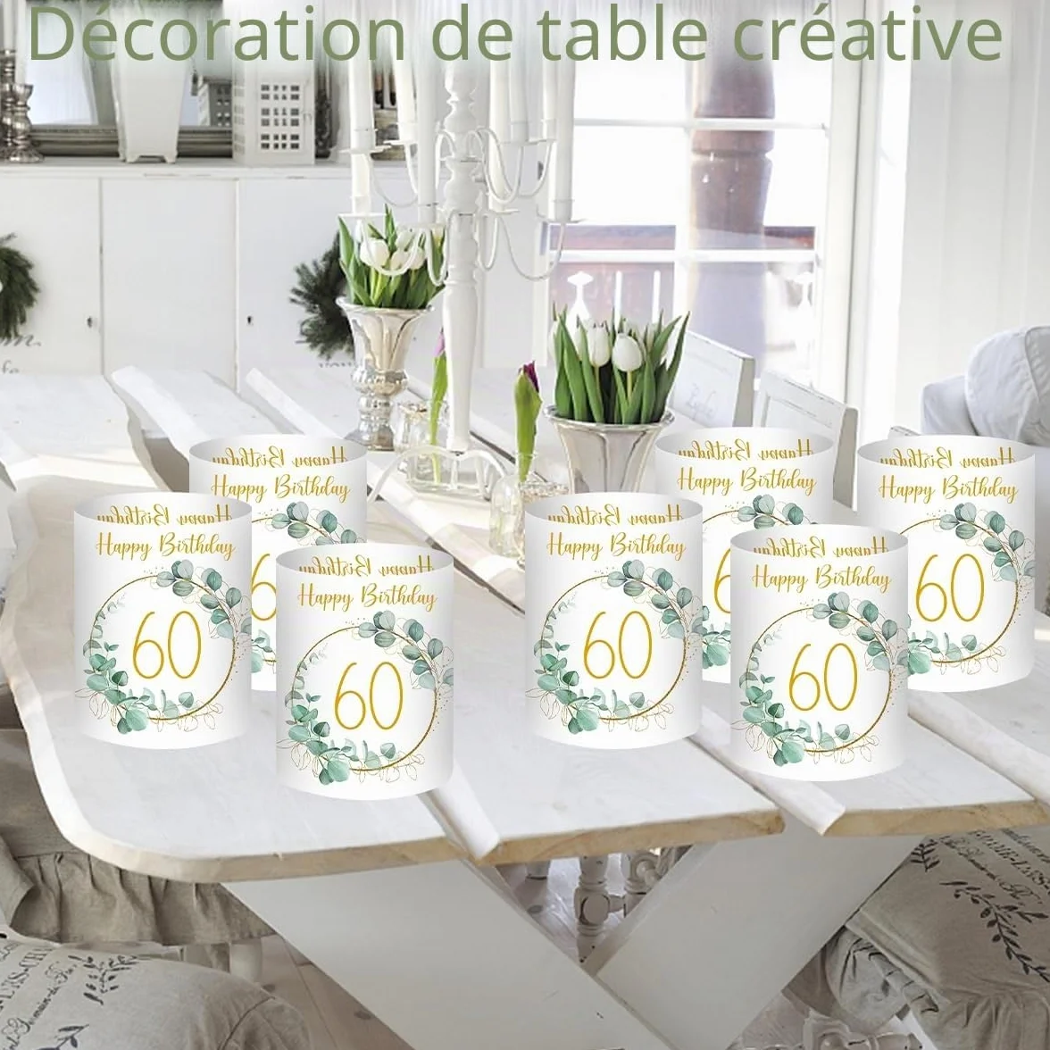 Lot de 12 photophores décoratifs de table pour 60 ans Happy Birthday