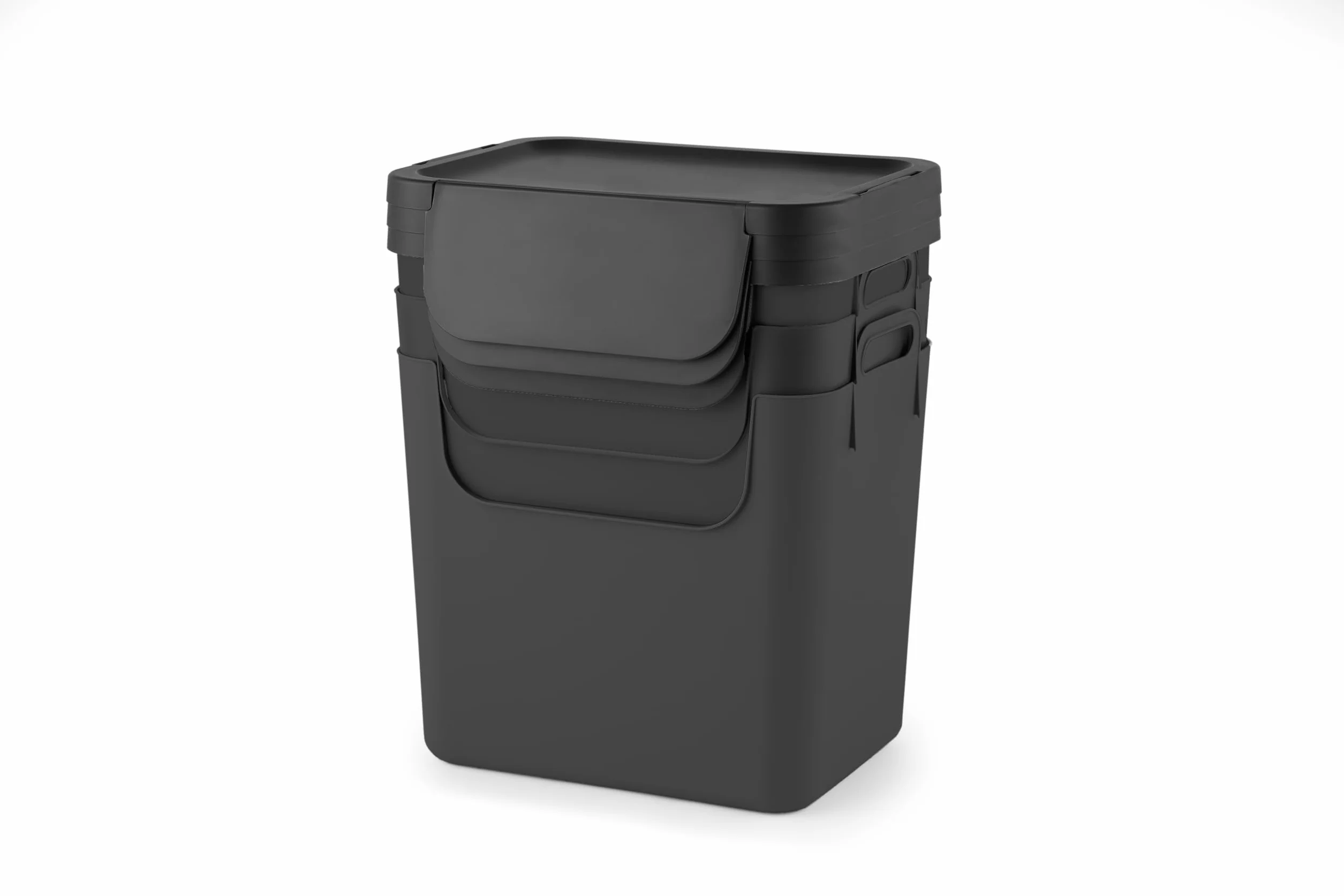 Jive Rotho Recycling Müllsystem anthrazit Set 3 poubelles de tri 30l plastique PP recyclé gris foncé
