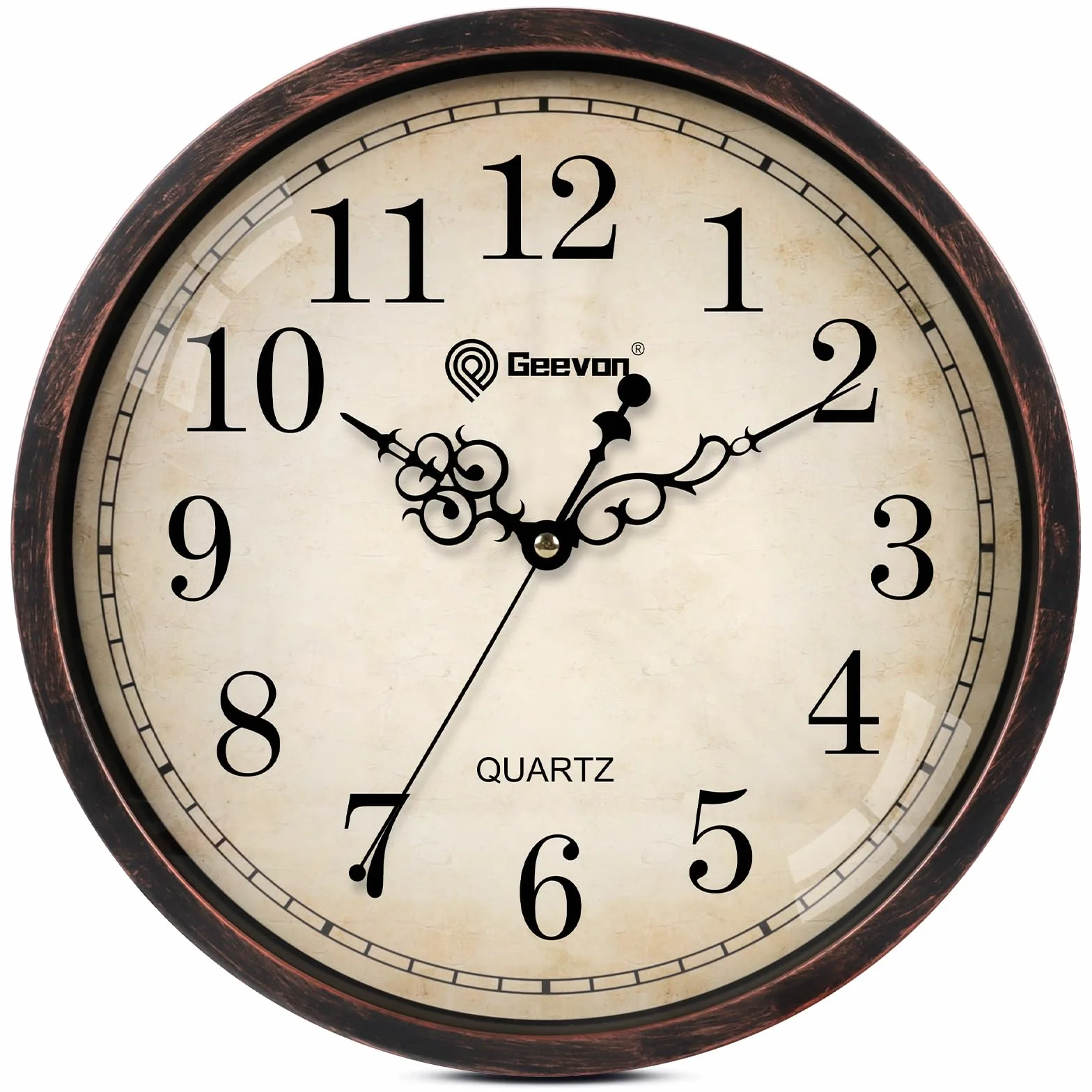 Geevon Horloge Murale Vintage Silencieuse Analogique Quartz Décorative 30 cm Marron foncé