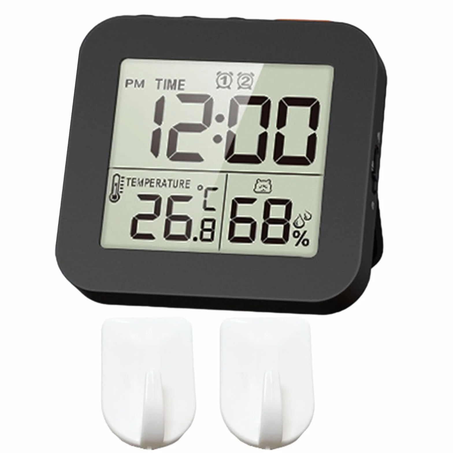 MagiDeal Horloge numérique Salle de Bain réveil Affichage LCD température thermomètre hygromètre 2 Crochets Noir