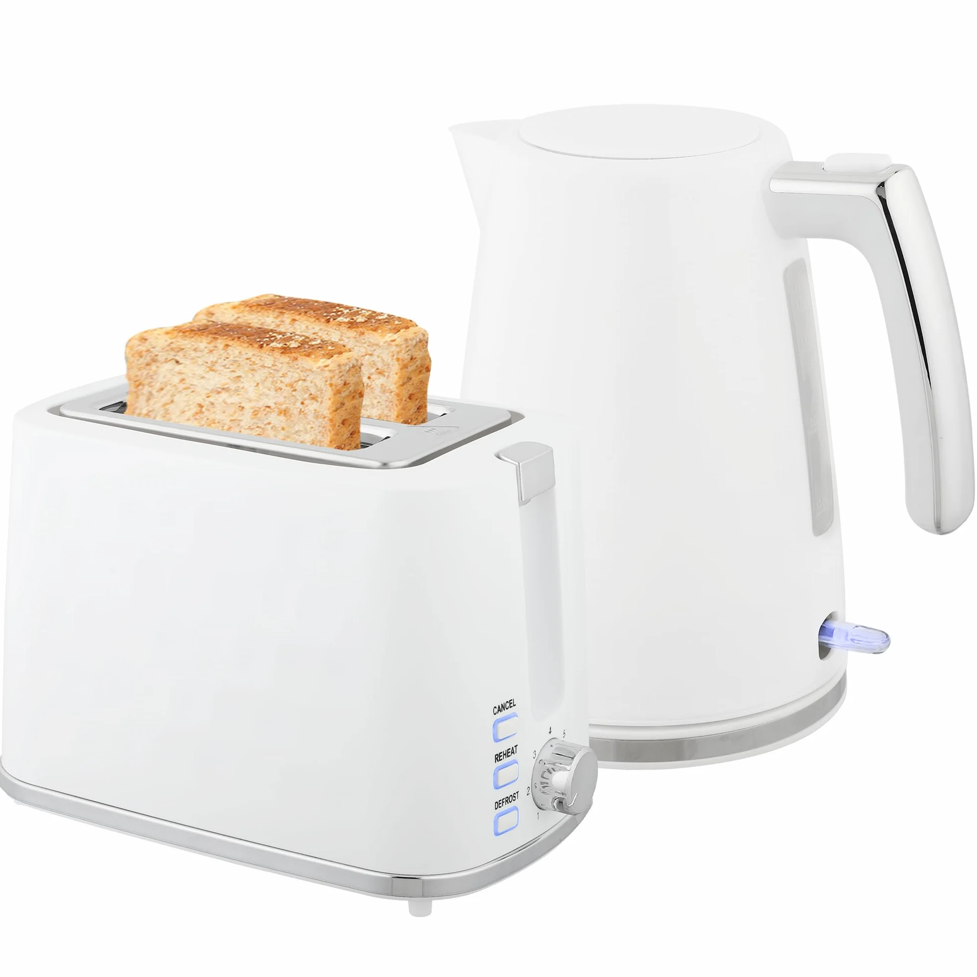 HOMCOM Bouilloire et Grille-Pain Acier 2200W 1,7L Thermostat Otter Filtre Anti-Calcaire 2 Fentes 7 Réglages Brunissage Blanc