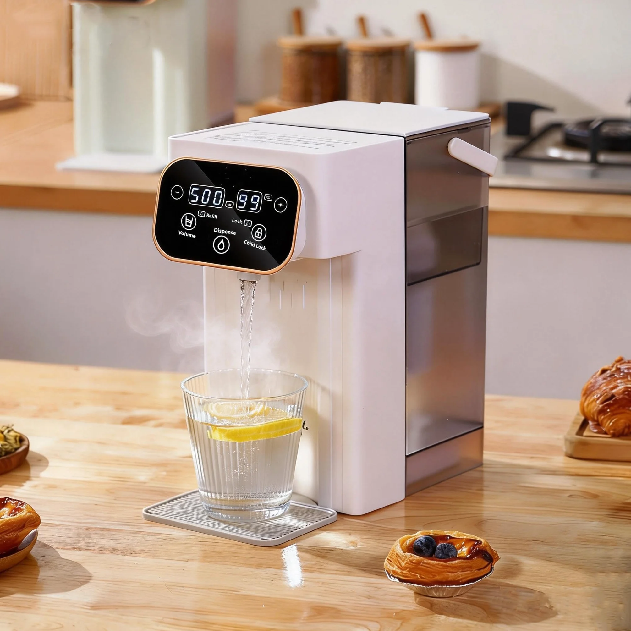 Distributeur d'Eau Chaude 3L Numérique Instantané écran Tactile LED 12 Réglages Température 8 Réglages Volume Filtre Charbon Actif