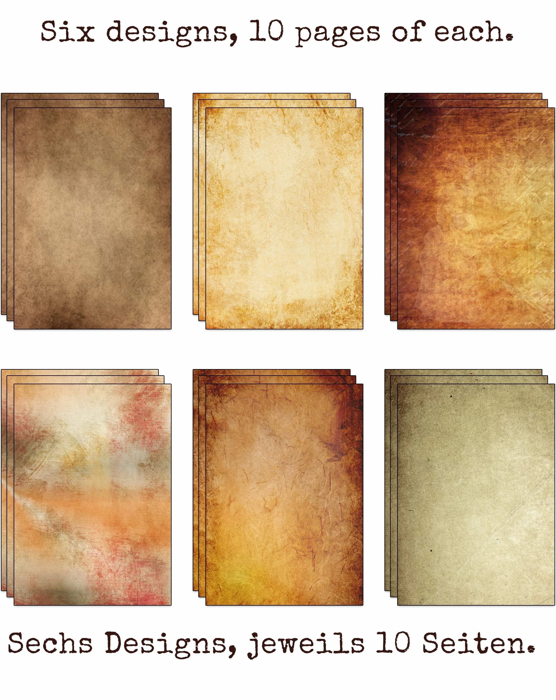 Papier parchemin vintage A4 170 g/m² lot de 60 feuilles recyclé 6 motifs