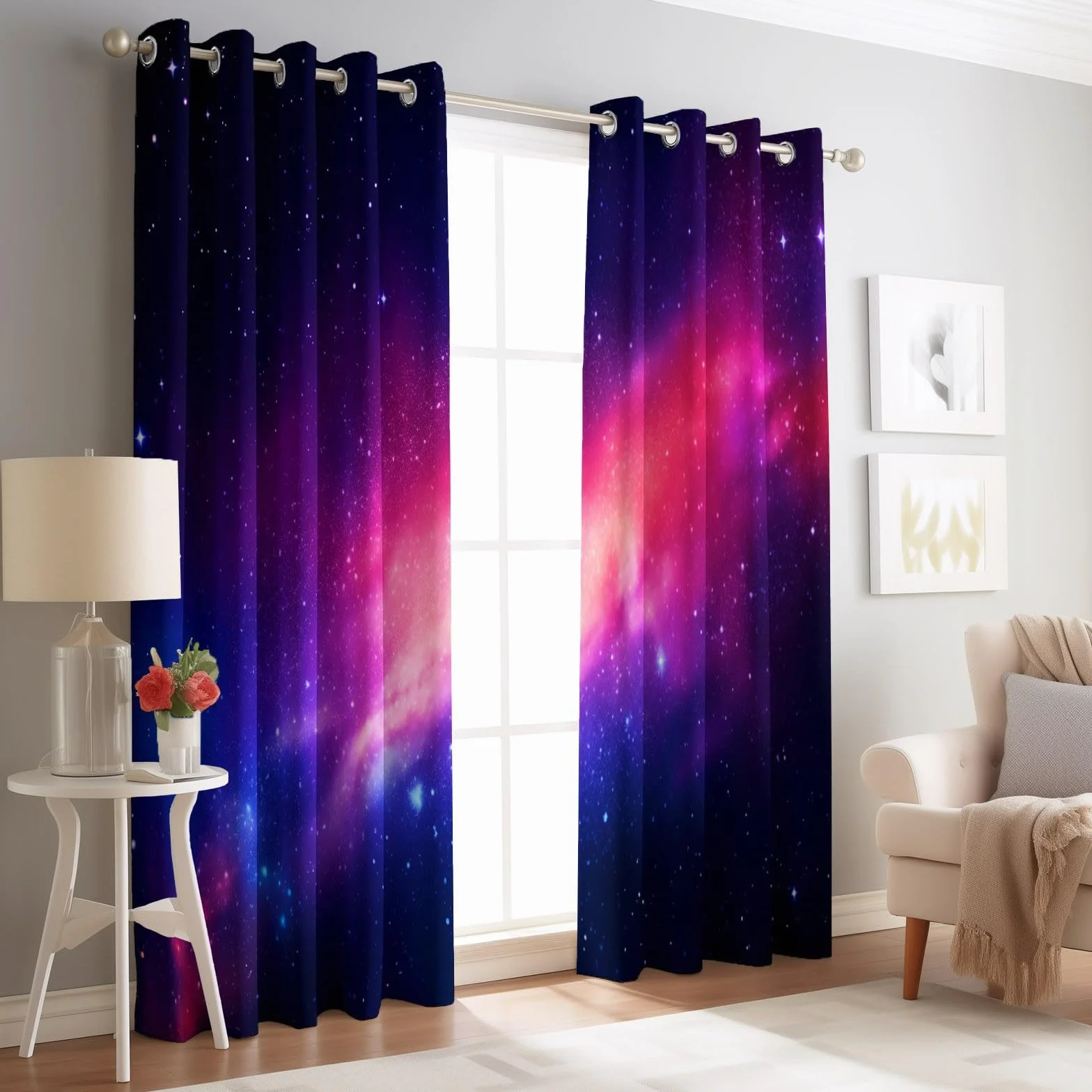 Rideaux Occultants Voie Lactée Bleu Foncé Violet 110x215 cm 2 Panneaux