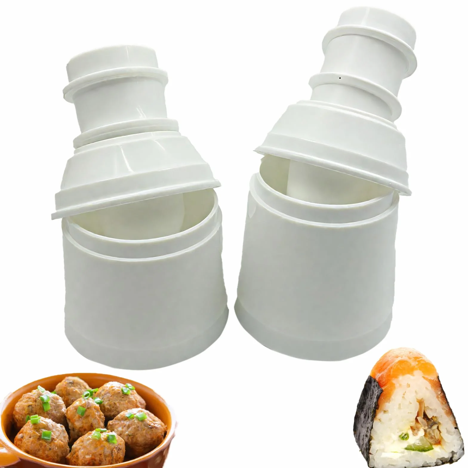 Lot de 2 moules onigiri forme 3 en 1 pour boulettes de riz, poisson et wonton sushi
