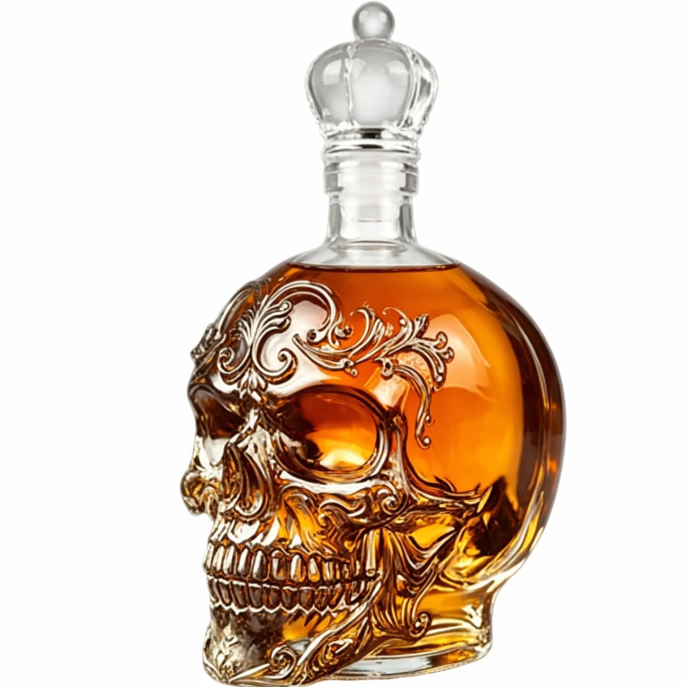 Gothic Skull Decanter Bottle Ornate Baroque Liquor Bottle with Crown Stopper for Bar Decor Halloween
