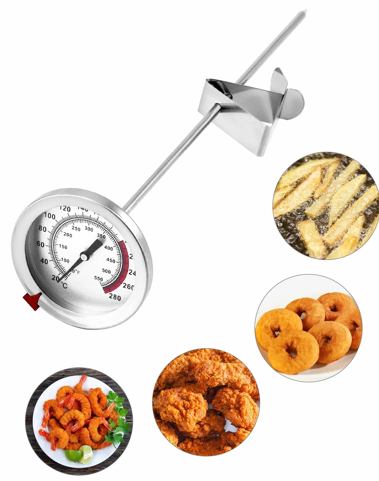 QWORK Thermomètre à friture acier inoxydable 304 290°C/550°F sonde 23 cm