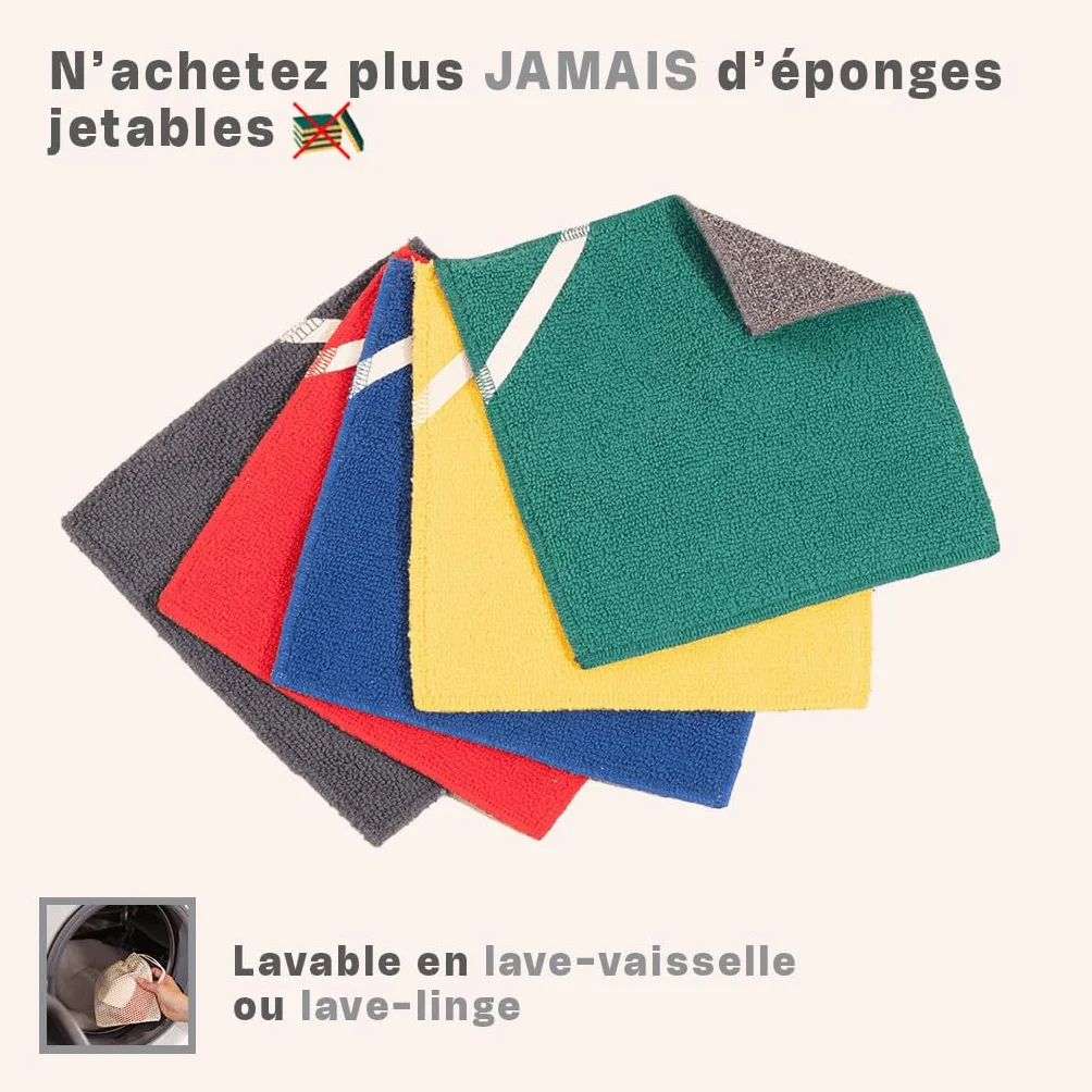 Eponges Plates Réutilisables Lavables INGA - Face Grattante et Absorbante