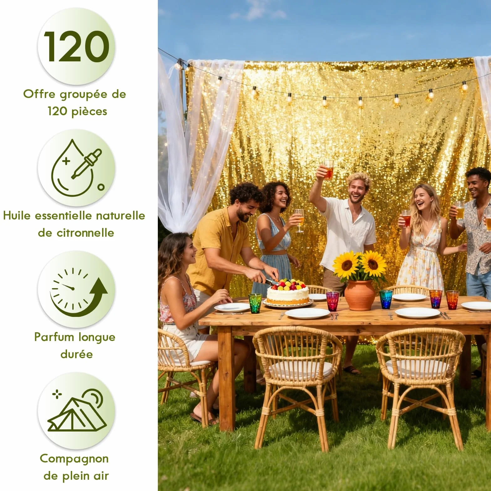 SCENTORINI Bâtons d'Encens Naturelle Citronnelle Extérieur Jardin Balcon Terrasse 120 pcs