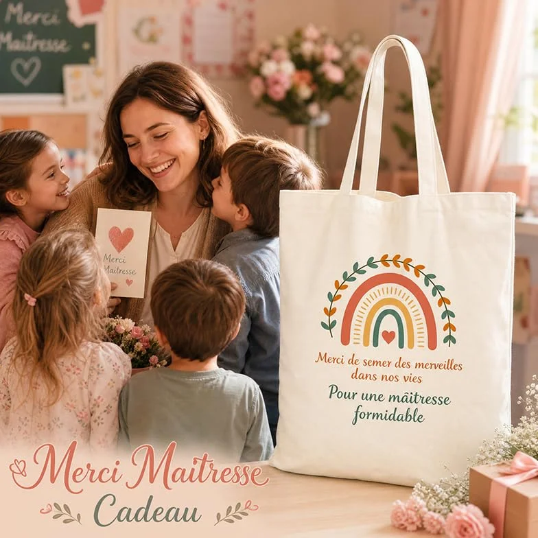Tote Bag Maitressee Merci Porte-Clé Sac Cabas Femme Grande Capacité Réutilisable