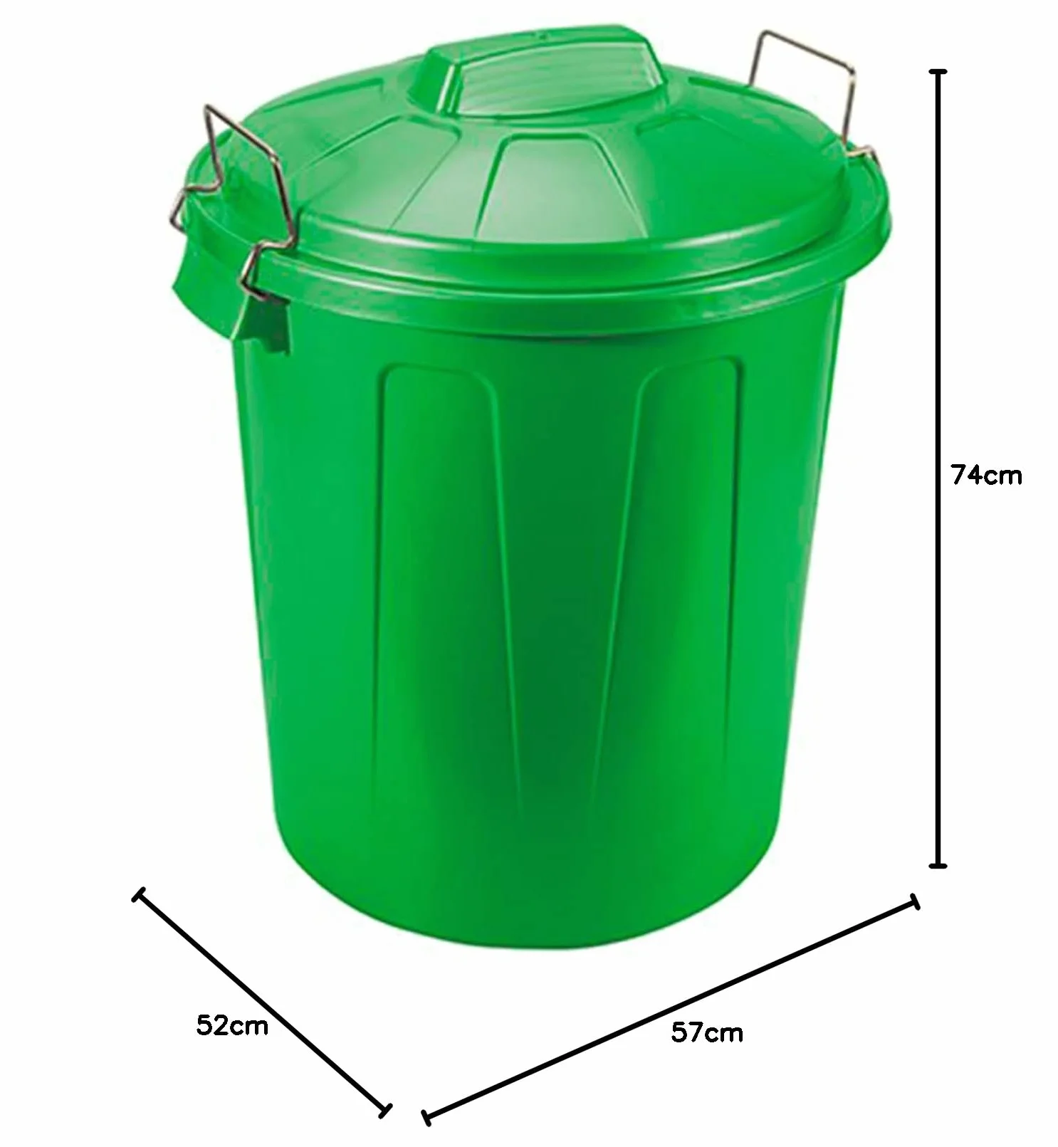 Tradineur Poubelle plastique 100 litres avec couvercle et poignées métalliques recyclage industriel vert 74,5x57x52 cm