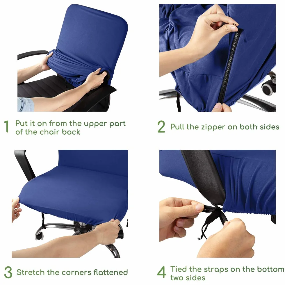 Housse pour chaise de bureau élastique amovible extensible Bleu 2 pièces