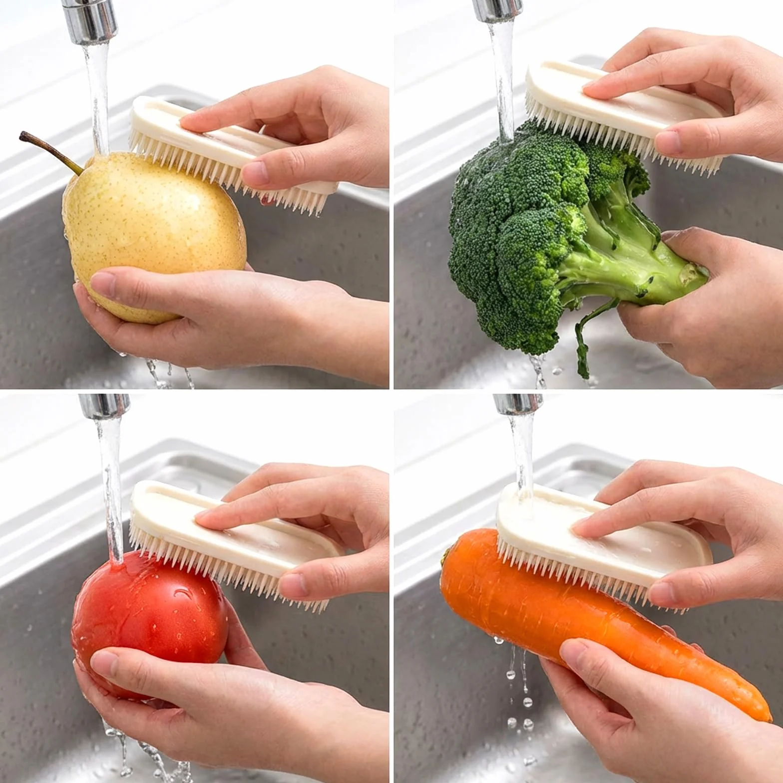 Brosses à légumes Lot de 4 - Poils doux pour pommes de terre, carottes et racines de lotus - Réutilisables