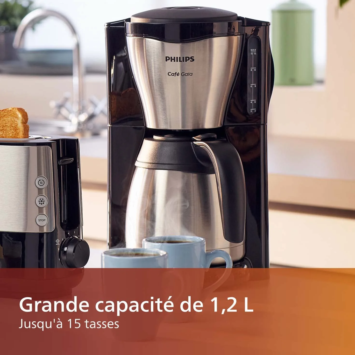 Philips Machine à Café Filtre 1.2 L 15 Tasses Inox Argent/Noir HD7546/20