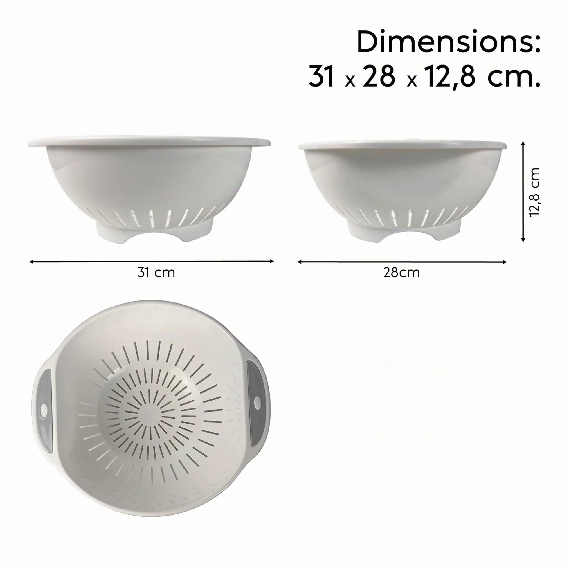 Passoire à Pâtes Ø 28 cm, Égouttoir Plastique avec Pieds et Poignées, Lave-Vaisselle, Made in Italy