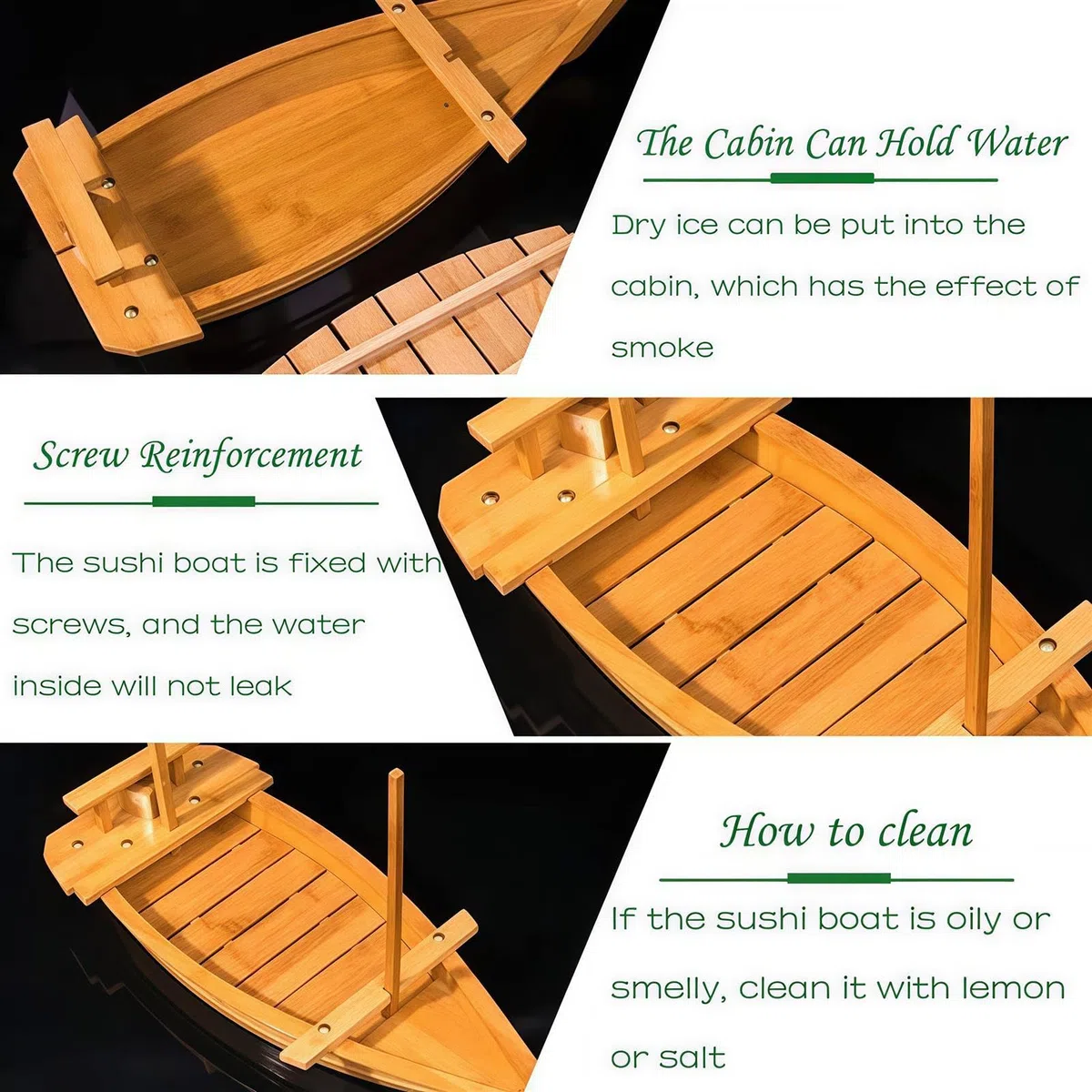 Générique Plateau de Service en Bois en Forme de Bateau à sushis pour la présentation des Aliments à la Maison et Lors d'événements (80 cm)