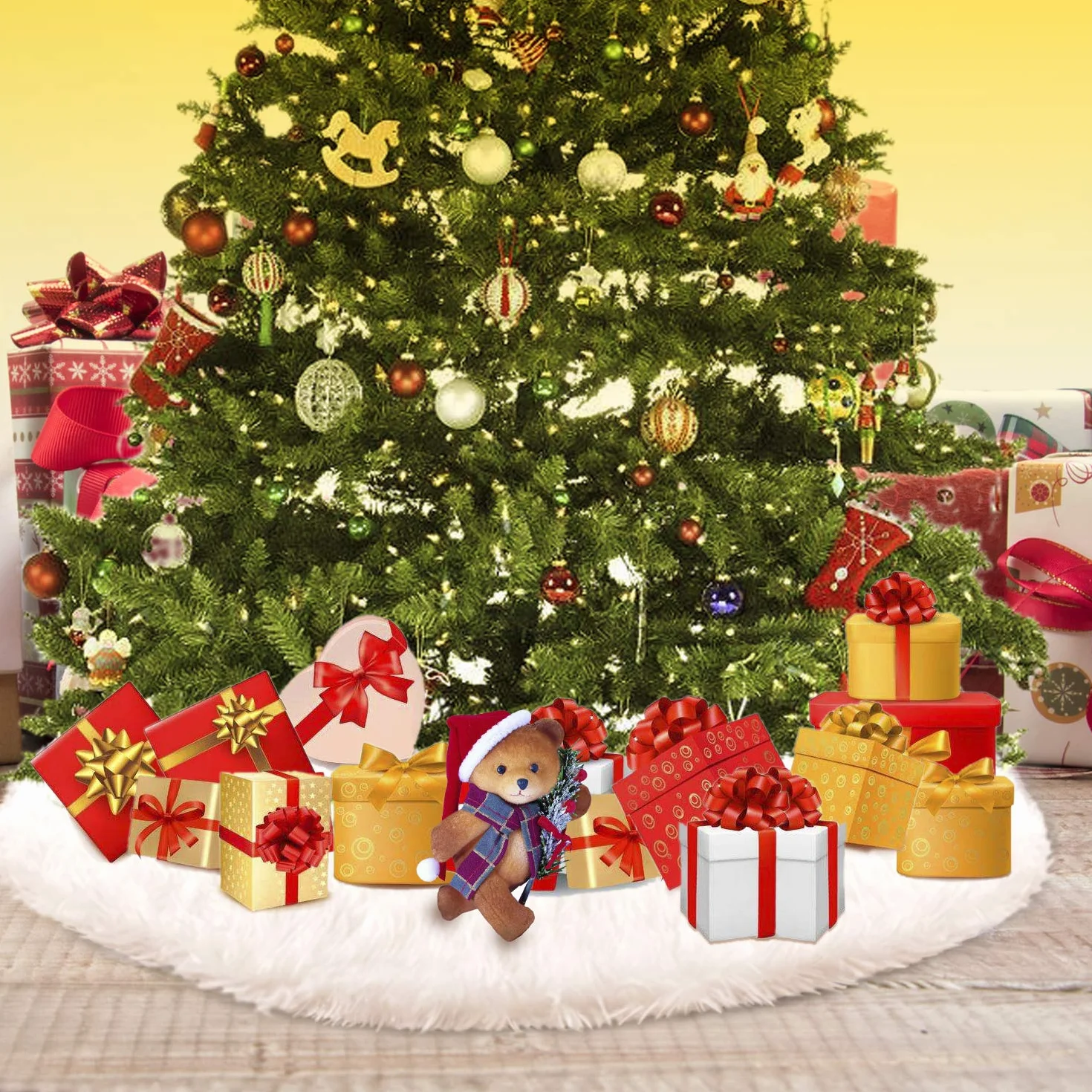 Jupe de Sapin de Noël Blanc Peluche Neige 78cm HOWAF