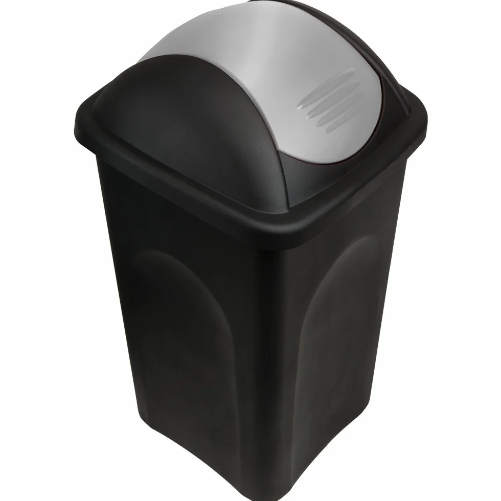 Poubelle avec couvercle basculant 60L noir/argent 68x41x41cm cuisine déchets