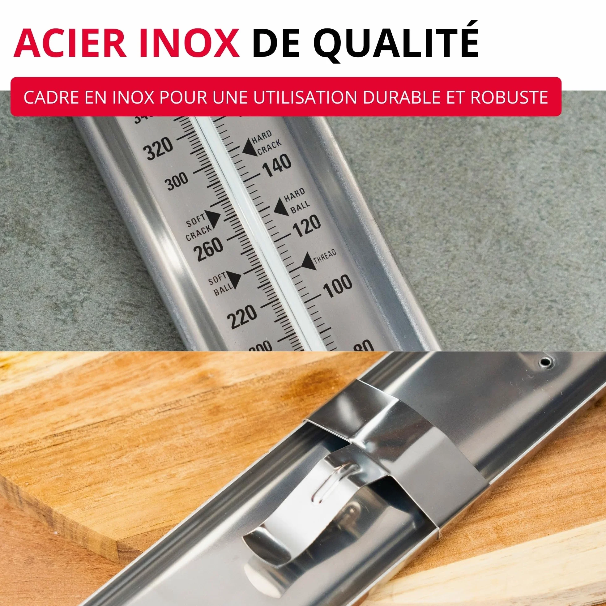 Westmark Thermomètre à Sucre Inox, 1 Pièce, Aide Confitures Fruits, Cadre Acier Inoxydable Pince Ajustable, Tube Verre Robuste