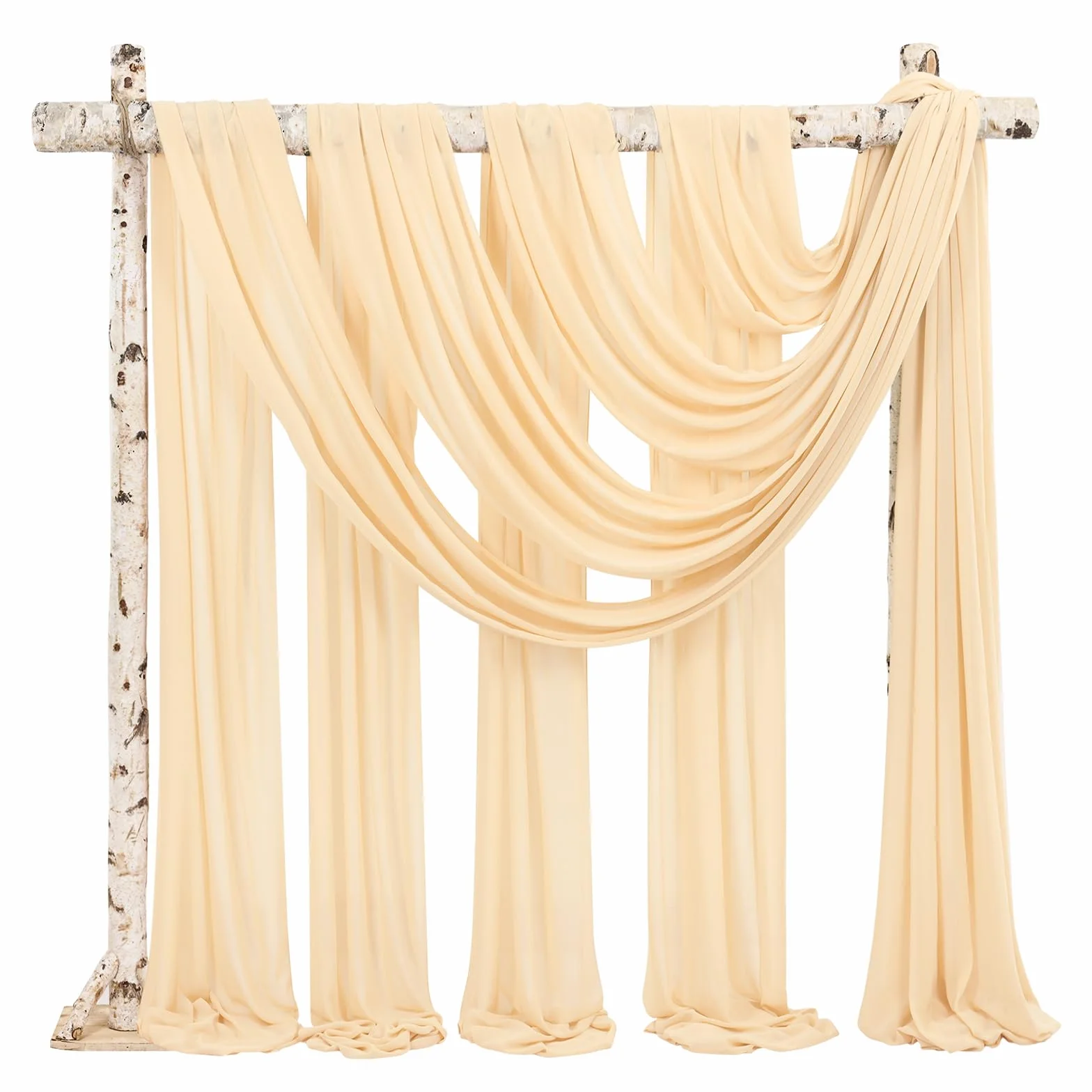 Panneaux de tissu drapé en mousseline de soie pour arche de mariage, 71,1 x 5,8 m, champagne