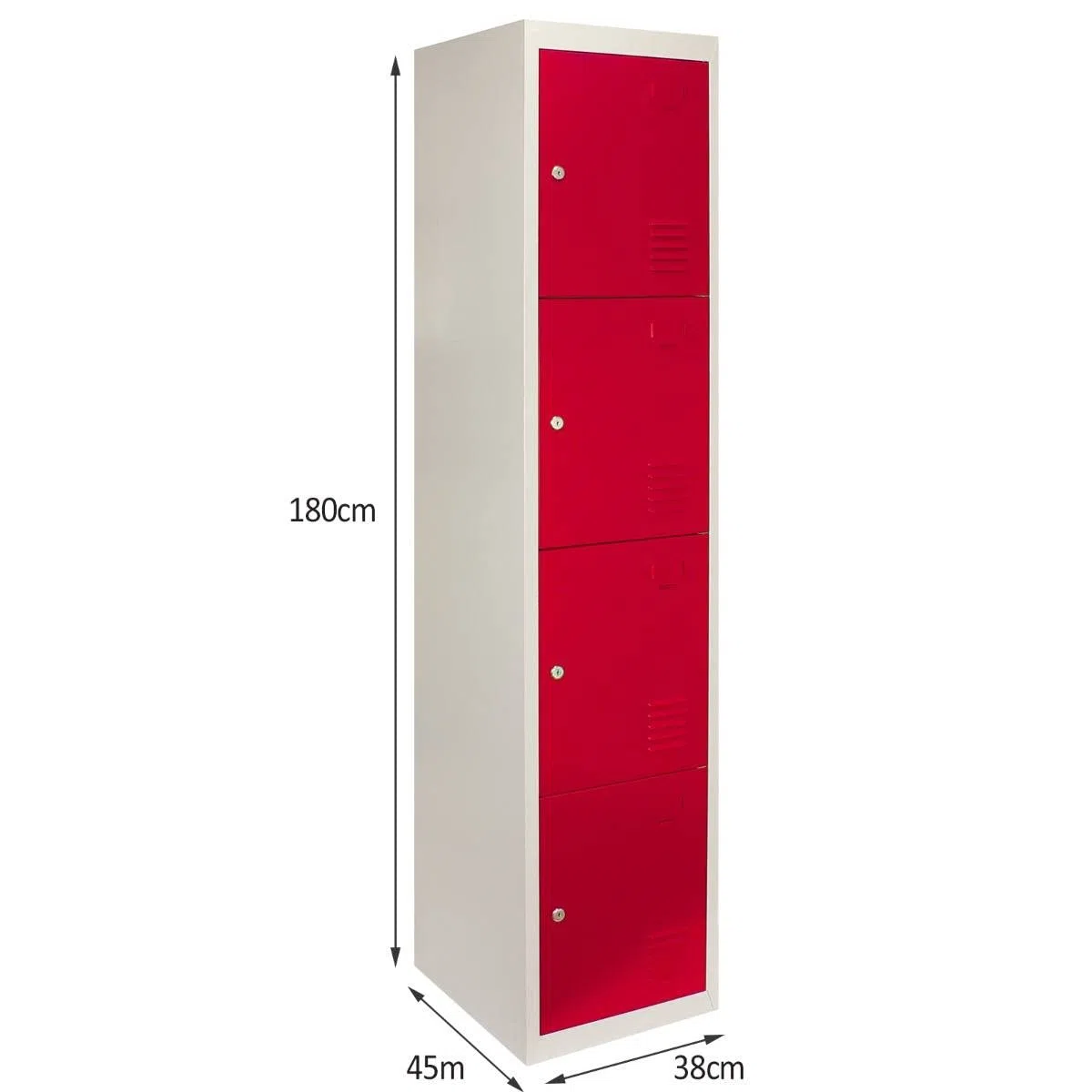 Monster Shop Armoire de rangement en métal verrouillable pour bureau, personnel, salle de sport, école, changement, armoire de rangement industrielle en acier commercial, rouge et gris, 4 portes