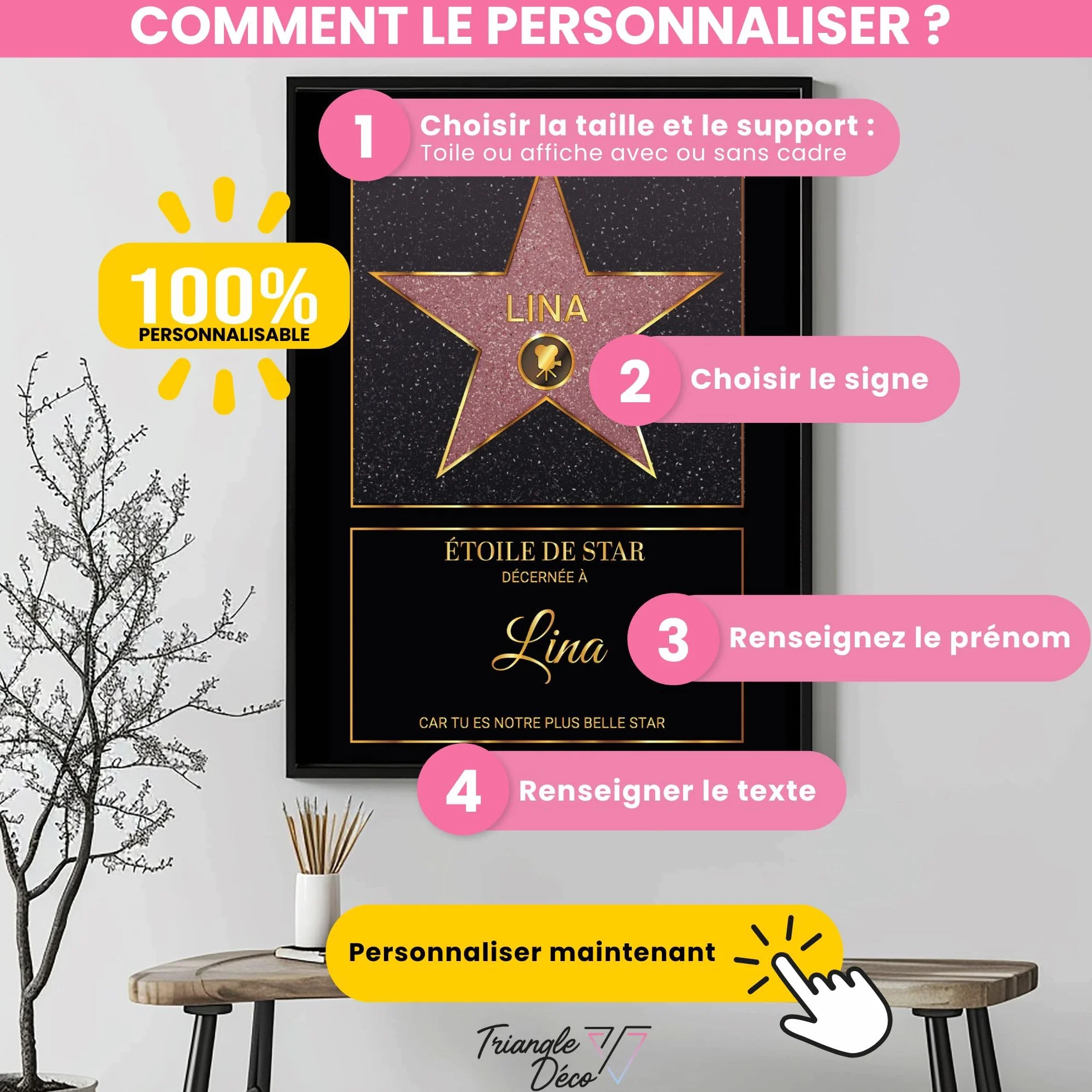 Affiche personnalisée Étoile de Star Hollywood rouge – Poster Toile Plexiglas avec ou sans Cadre