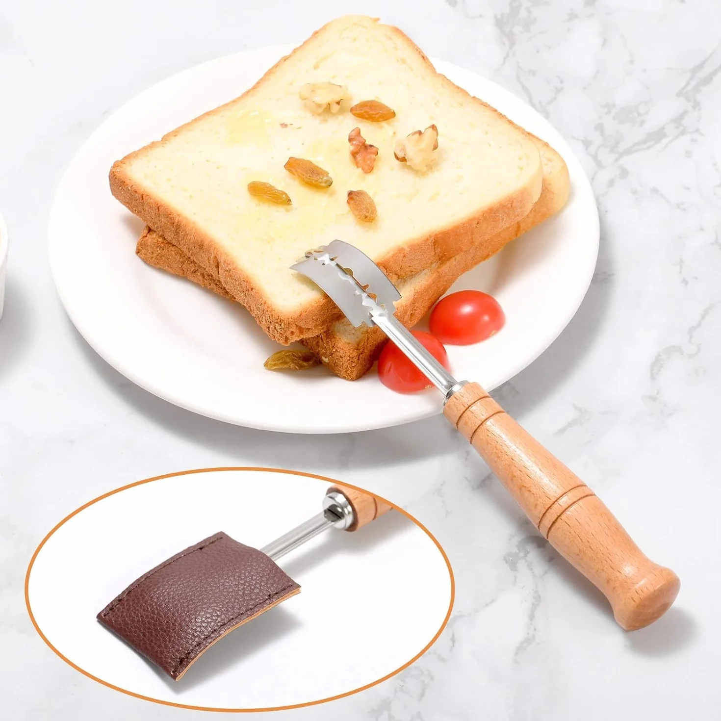Couteau à Pain Acier Inoxydable avec Lames et Pinceau Silicone pour Boulangerie