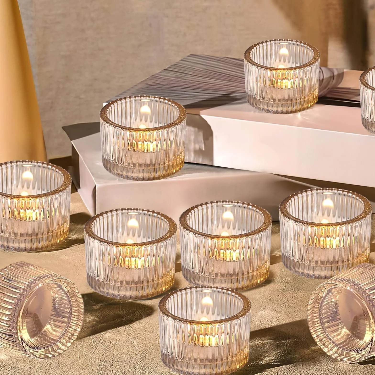 Mini Porte Bougeoir en Verre 12 Pièces, Photophore Transparent 5x3.8cm, Support Bougie pour Décoration de Table Mariage