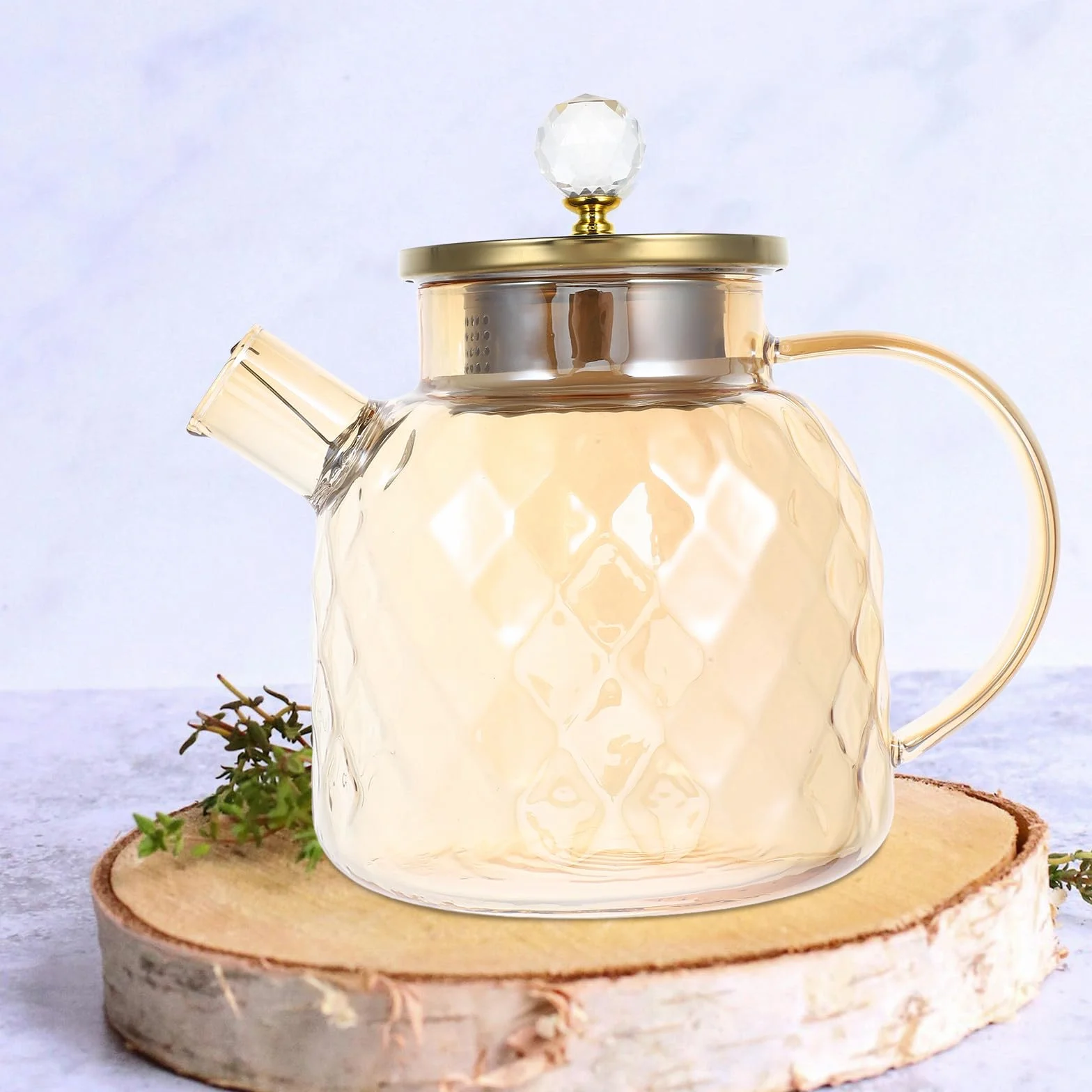 Hemobllo Pichet à Thé Glacé Verre Borosilicate avec Couvercle Grande Capacité pour Jus et Boissons