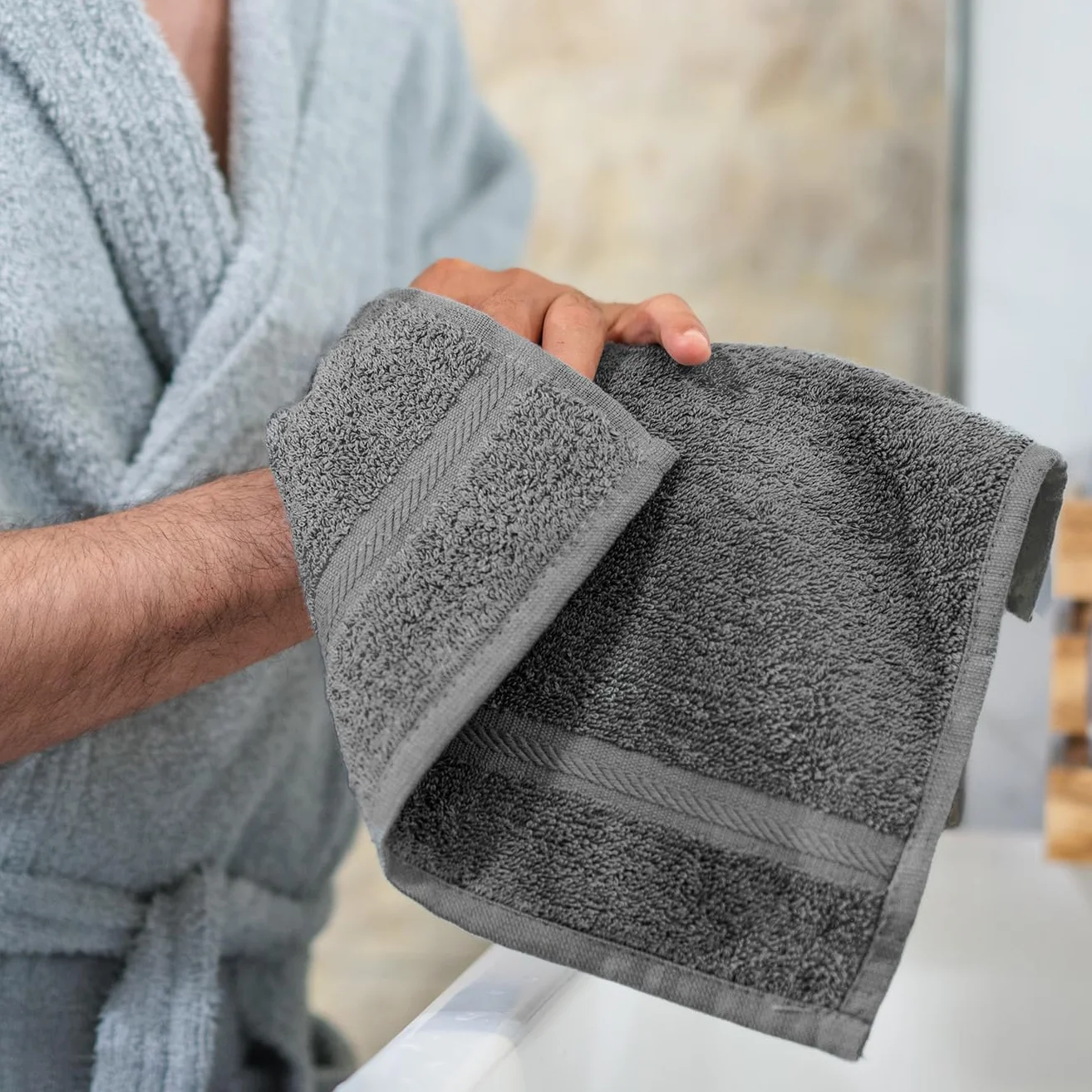 Lot de 6 lavettes 30 x 30 cm en Coton bouclé Gris foncé Fabriquées en Italie