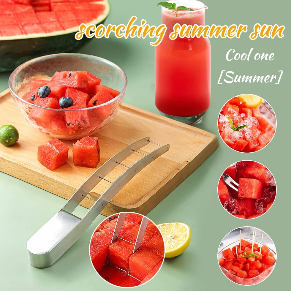 Couteau Pastèque Trancheur Coupe Acier Inoxydable Watermelon Cutter pour Cantaloup Papaye Fruit du Dragon
