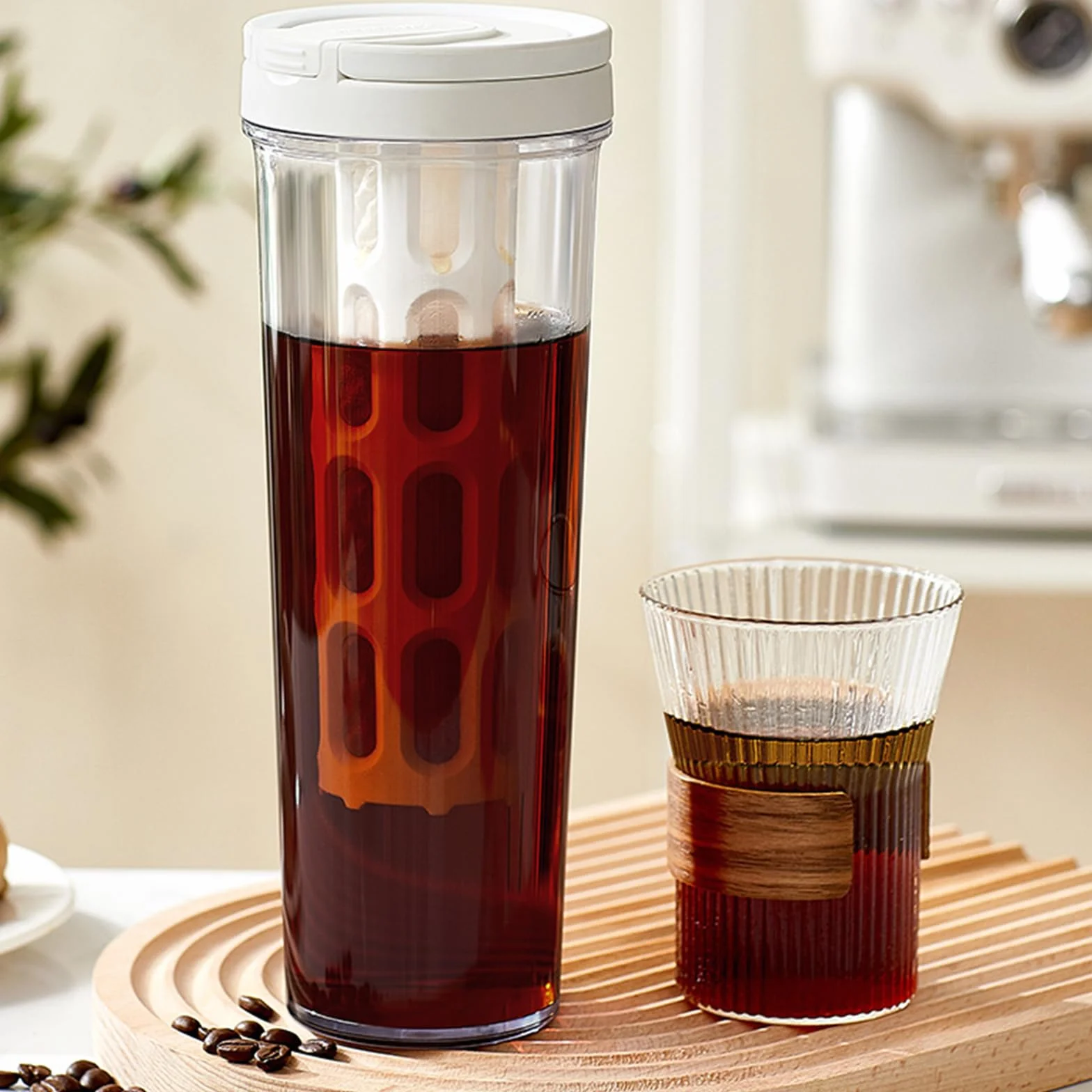 Cafetière à froid pichet à thé glacé grande capacité filtre en maille 1 l blanc
