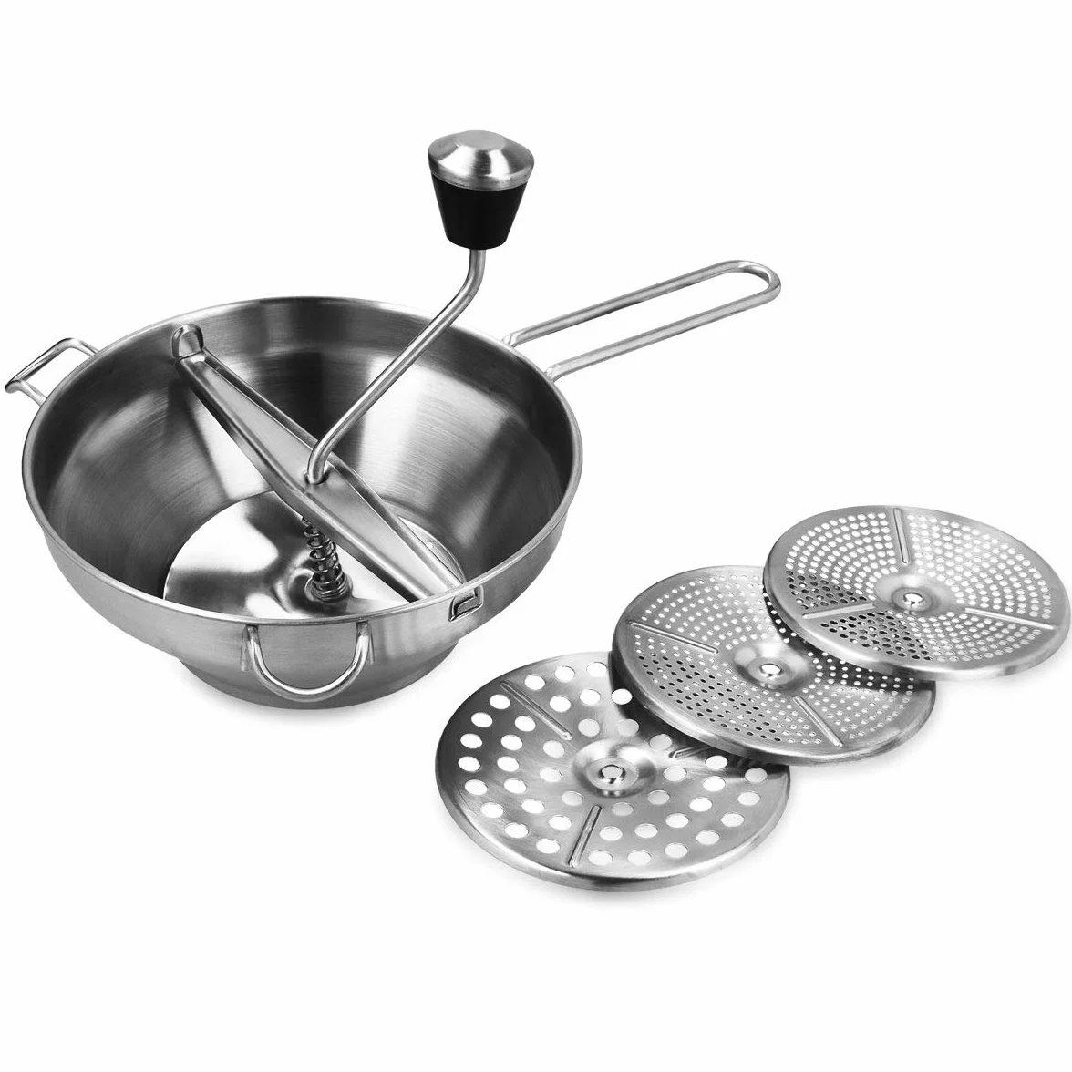 Navaris Presse-Légumes Manuel Moulin à Légumes Ø 19 cm Inox - Passe-vite avec 3 Grilles
