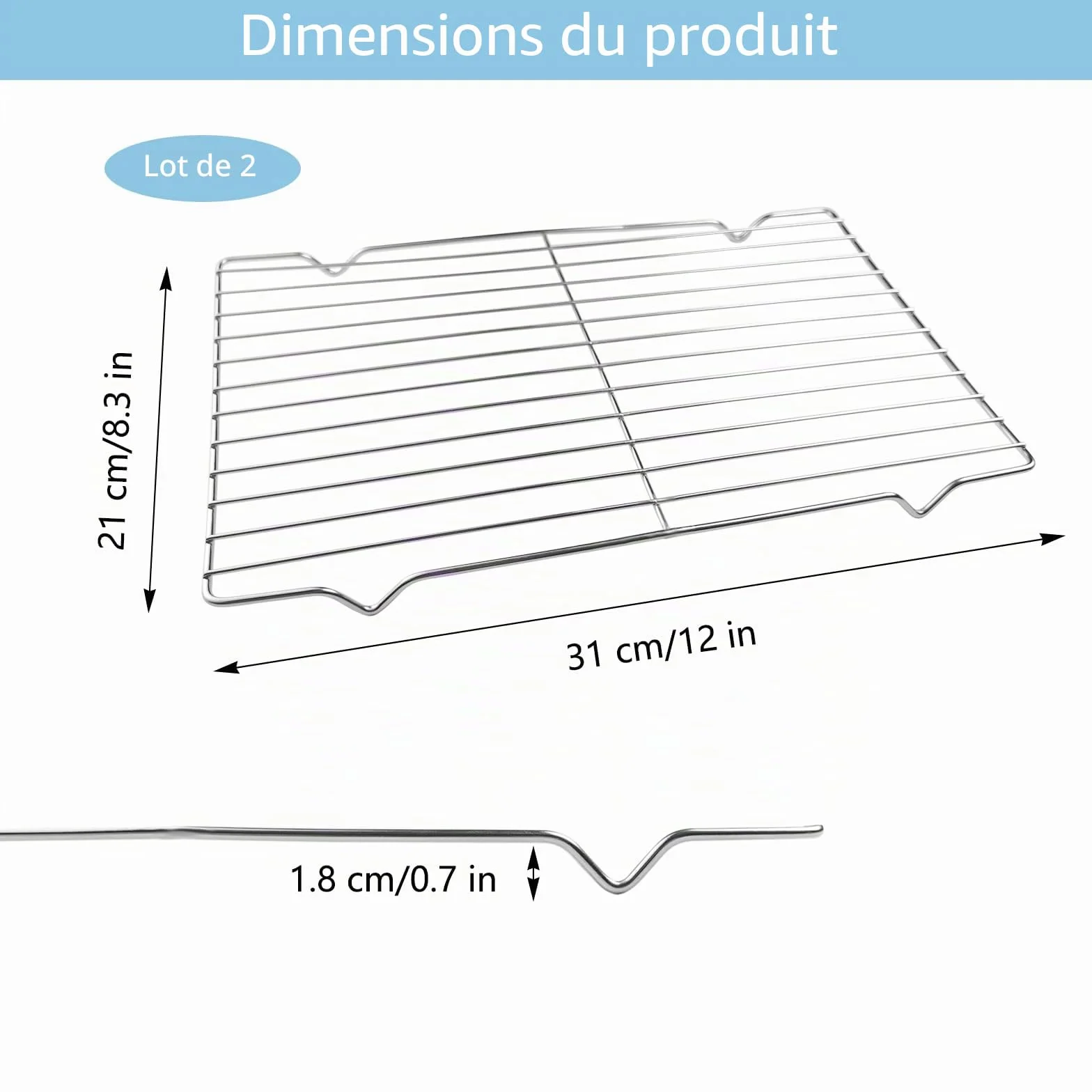 Grille Four Universelle en Acier Inoxydable 31x21x1.8cm Refroidissement Cuisson Patisserie