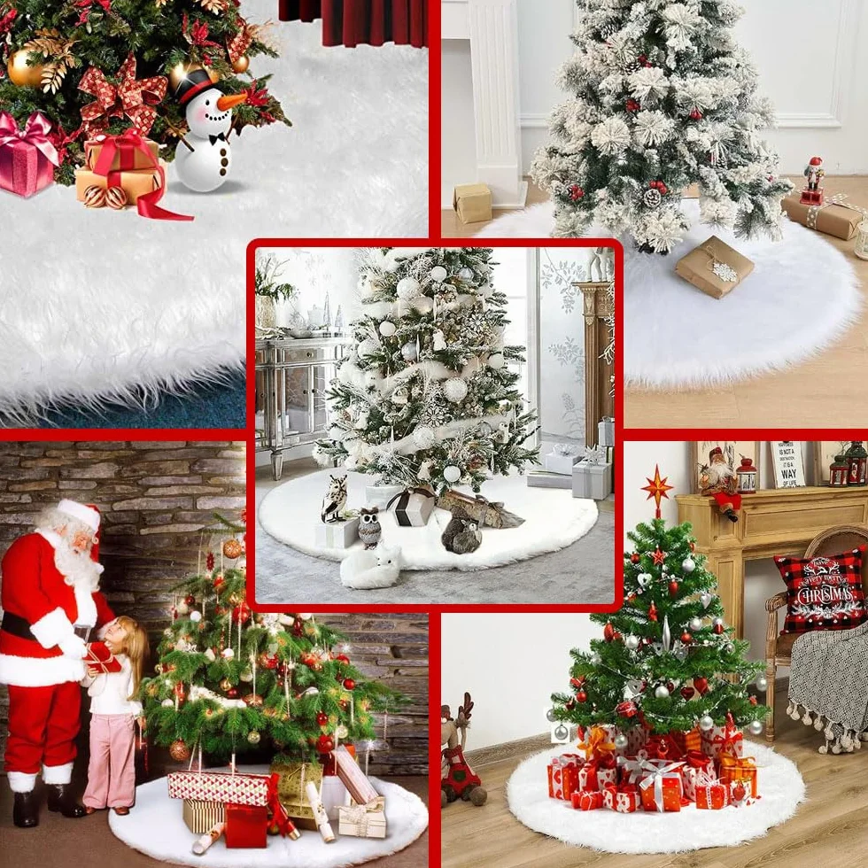 Jupe de Sapin Blanche Ø 60 cm, Couverture Décorative Arbre de Noël