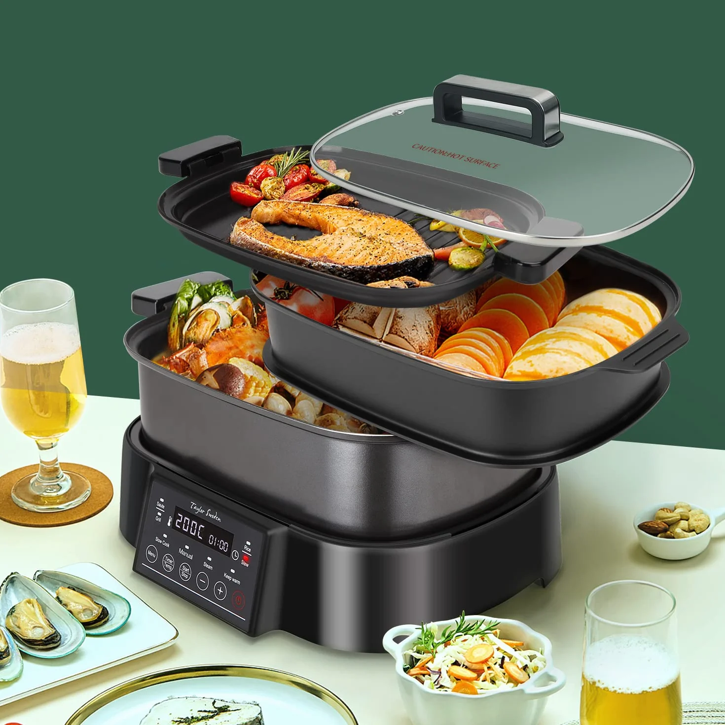 Taylor Swoden Arthur Cuiseur vapeur électrique 6L 1250W Programmable 3 Paniers empilables Sans BPA