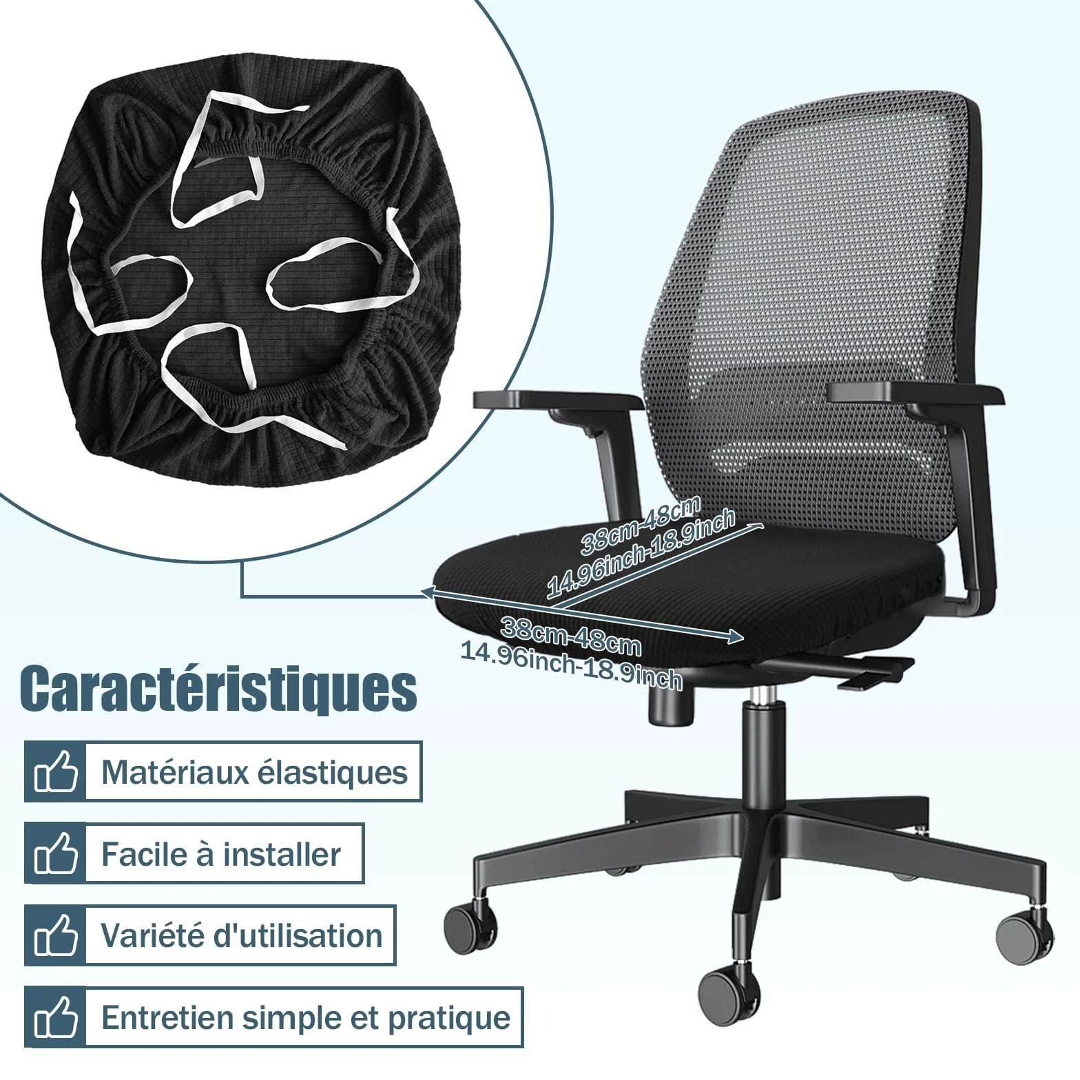 MagiDeal Housse de siège de Bureau Noire Protection Coussin pour Ordinateur